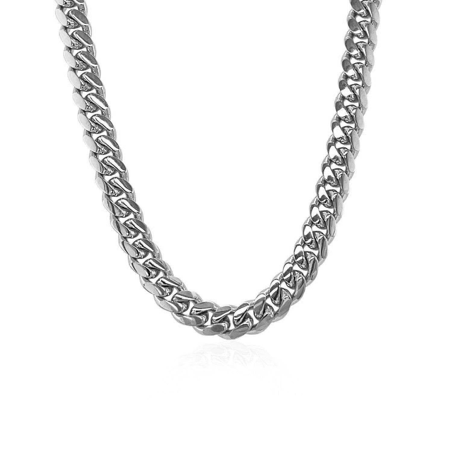 5.0mm 14K White Gold Classic Miami Cuban Solid Chain Necklace for Men - Durable & Stylish Jewelry for Everyday Wear, Gifts & Special Occasions