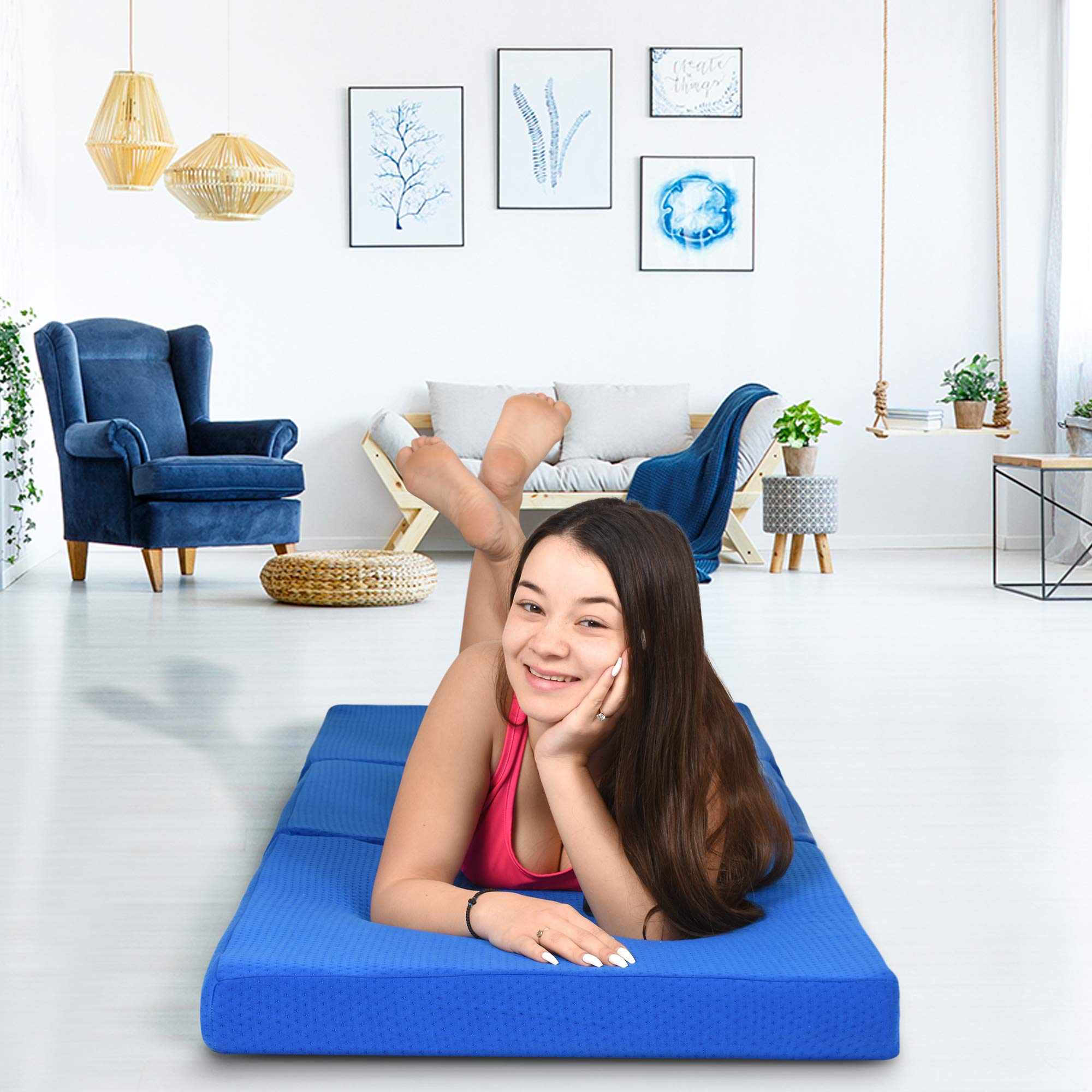 Gold Star Tri-Folding Gel Memory Foam Mattress - 3-Inch Cooling Mattress Topper for Beds, Cots & Guest Rooms - 39 x 75 Inches Portable Floor Mattress with Washable Cover | Perfect for Camping, Sleepovers & Temporary Guest Accommodations