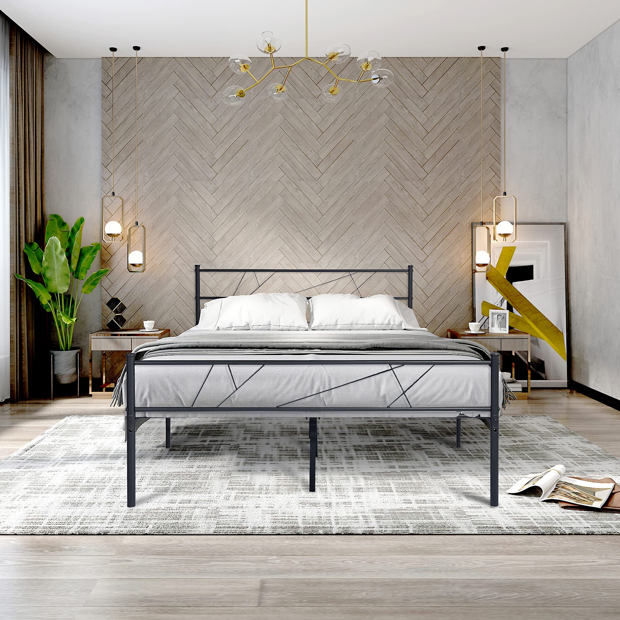 Black Metal Full Bed Frame with Headboard & Footboard - 14 Inch Sturdy Platform Bed Frame, No Box Spring Needed, Underbed Storage Space - Perfect for Bedrooms, Dorms, Adults & Kids - Ideal for Small Spaces & Guest Rooms