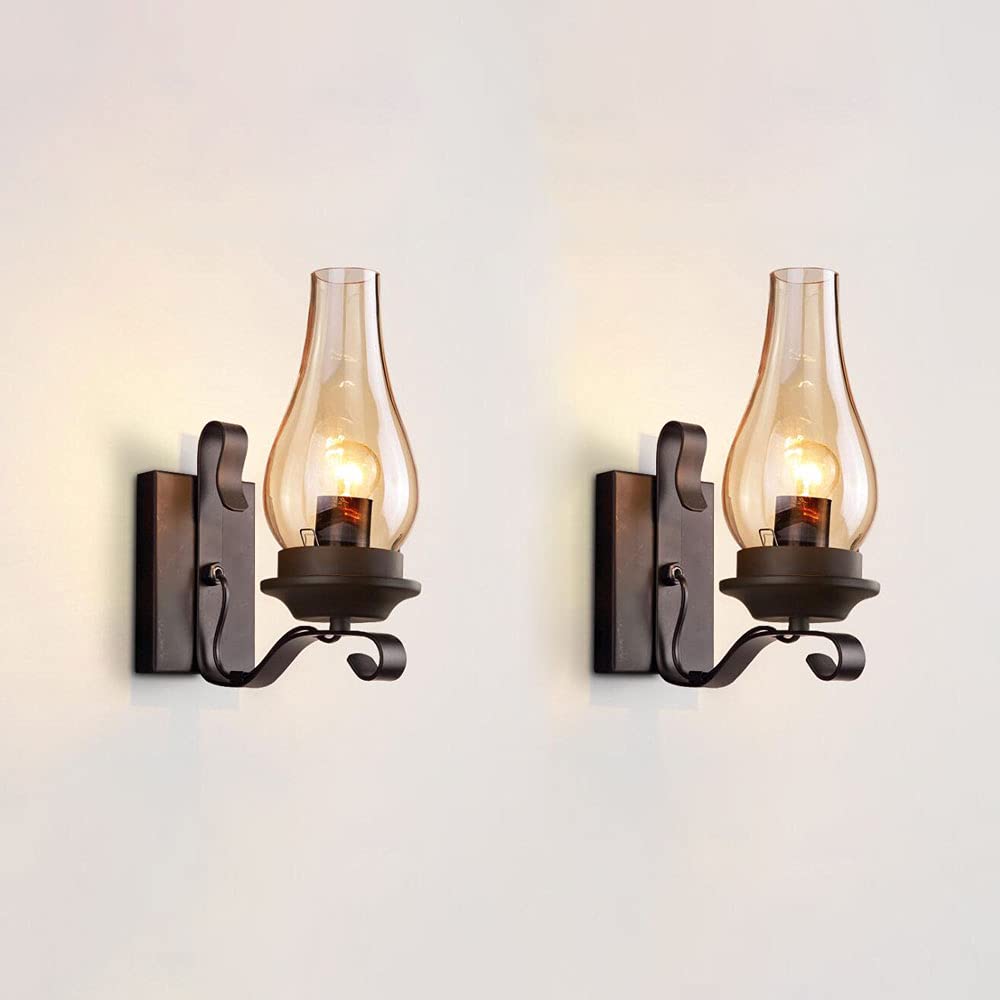 Vintage Farmhouse Wall Lantern with Glass Shade - Industrial Wall Sconce Candle Light Fixture - E27 Rustic Wall Mount Lamp for Living Room, Loft, Cafe & Bar - Perfect for Cozy Ambiance & Decorative Lighting