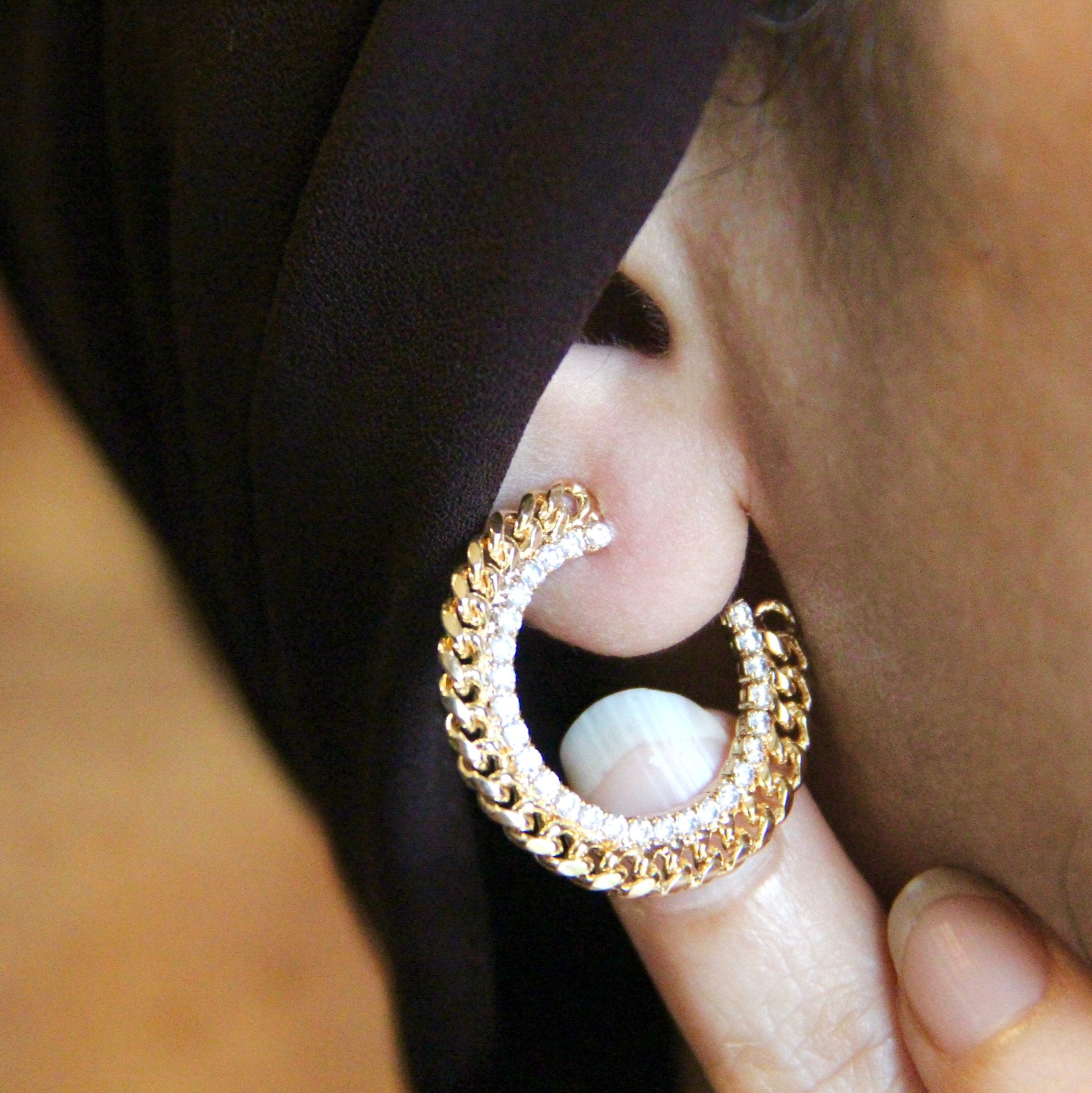 Zircon Half Hoop Earrings 14K Gold Filled - Elegant Dangle Hoops for Women, Perfect for Parties, Weddings & Everyday Wear