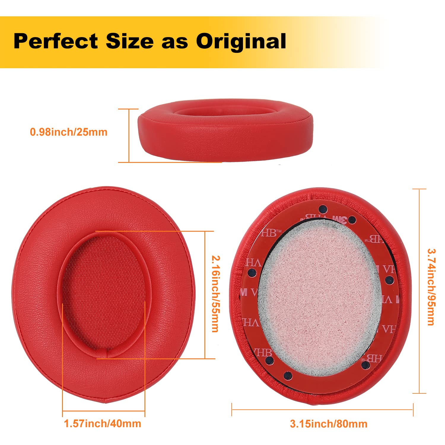 Premium Replacement Ear Pads for Beats Studio 2 & 3 Headphones (B0501, B0500) - Soft Leather & Memory Foam Cushions - Compatible with Wired & Wireless Models - Red - Perfect for Gaming, Music & Travel Comfort