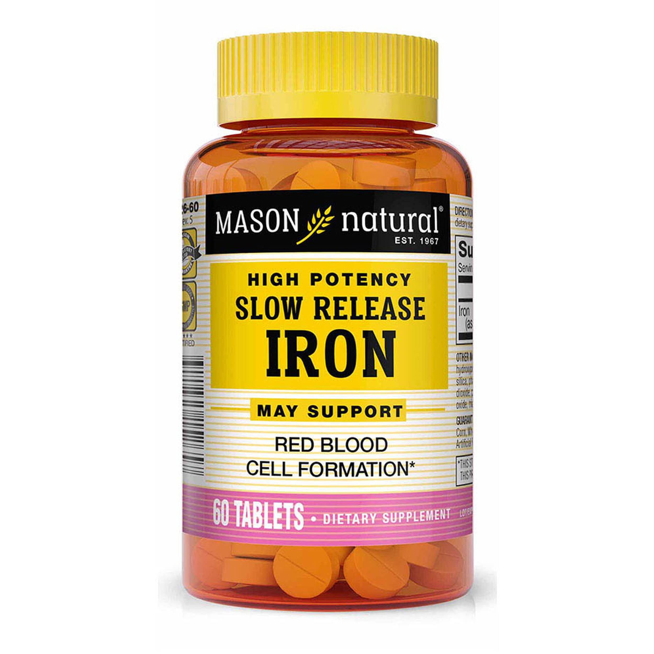 Mason Natural Slow Release Iron Supplement (Slow FE) - 3 Pack (60 Tablets per Bottle) - Gentle on Stomach, Supports Energy & Red Blood Cell Production - Ideal for Iron Deficiency & Anemia Relief