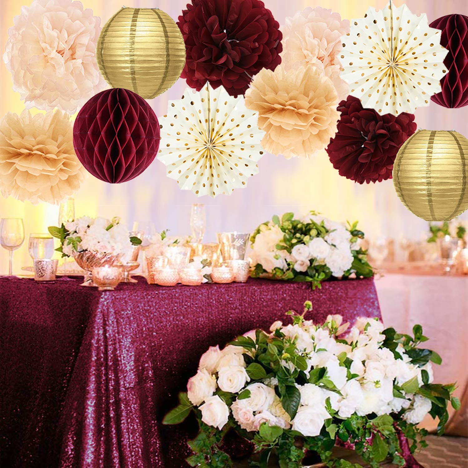 50th Birthday Party Decorations for Women - Burgundy & Rose Gold Theme, Autumn Fall Celebration Supplies | Perfect for Home, Office & Special Events