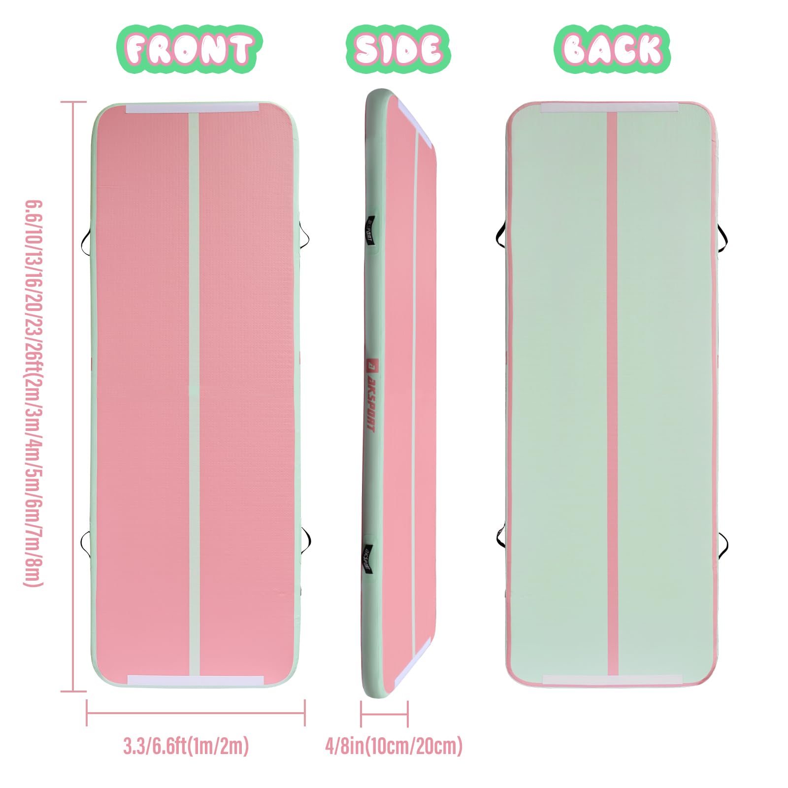 AKSPORT Inflatable Gymnastics Mat Tumble Track - 10ft to 23ft Air Tumbling Mat with Pump for Home Gym, Cheerleading, Yoga & Kids Play - Perfect for Indoor Training, Backyard Exercise & Fitness Routines