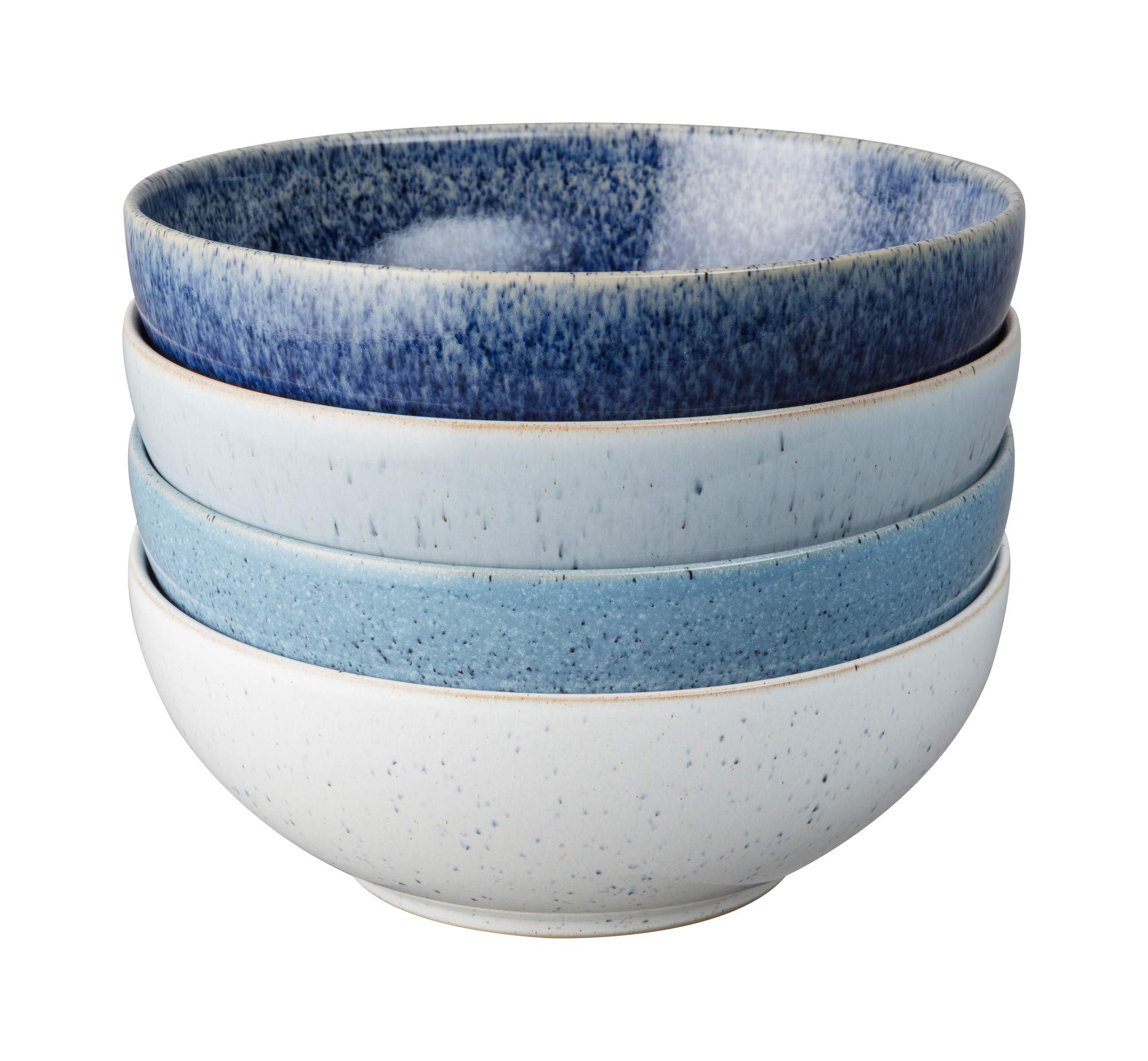 Denby Studio Blue 4-Piece Ceramic Cereal Bowls Set - 15.5cm/800ml Microwave & Dishwasher Safe Stoneware - Crack Resistant Soup & Breakfast Bowls for Home, Kitchen & Restaurant Use
