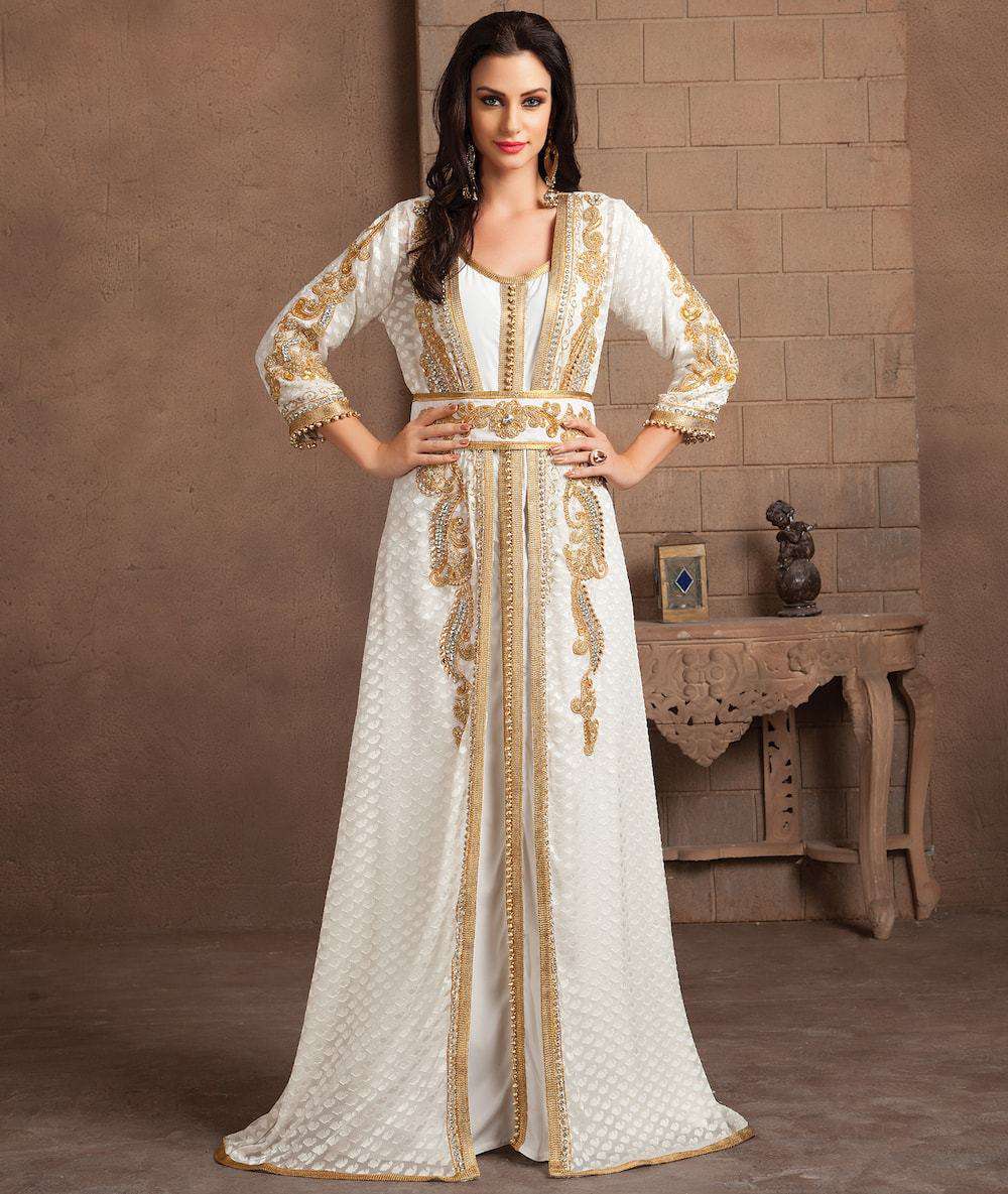 Elegant Off White Designer Takchita Gown MYPF1203 - Handmade Party Dress for Weddings, Galas & Special Occasions