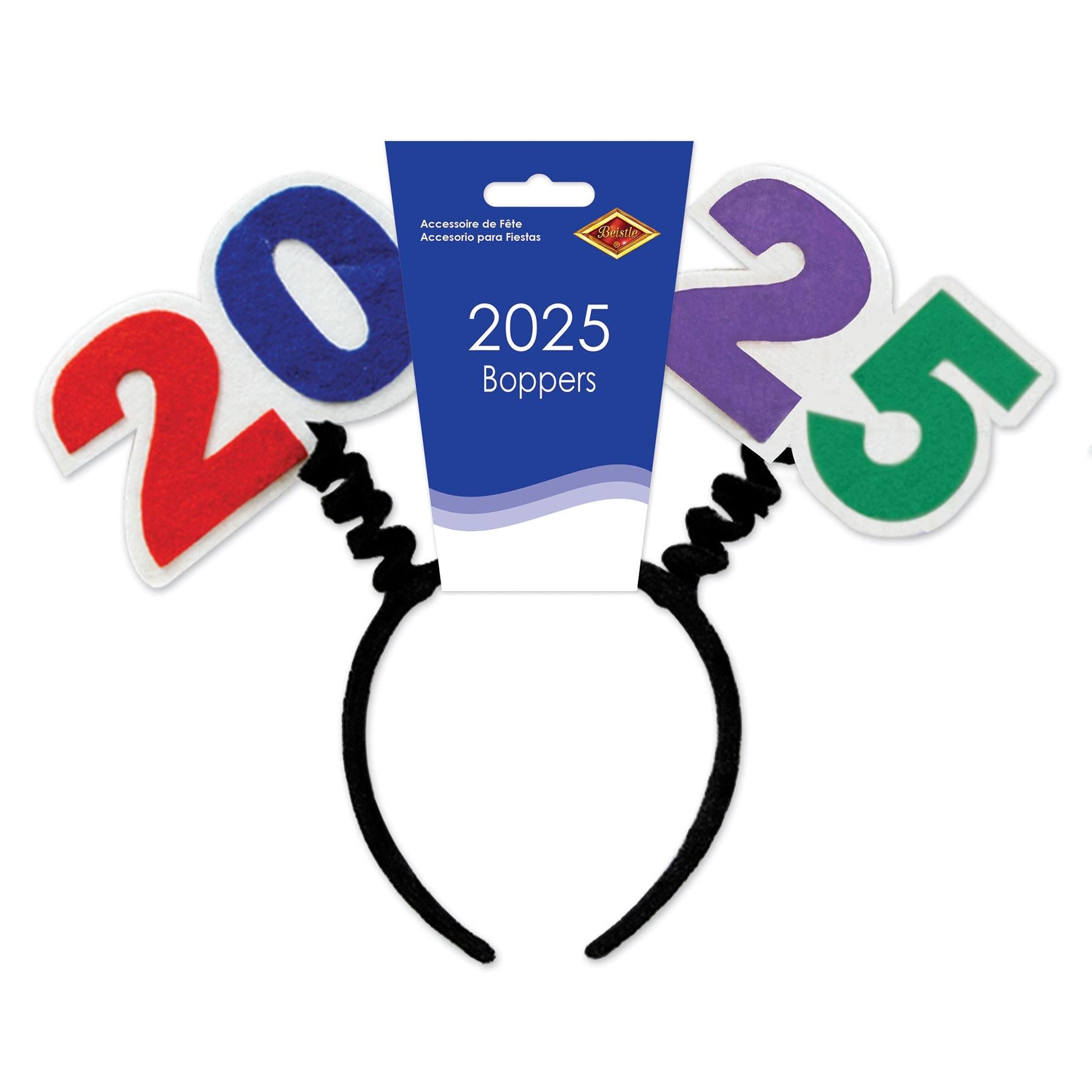 12 Pack Beistle 2025 New Year's Eve Party Boppers - Snap-on Headband with Attached Noise Makers - Perfect for NYE Celebrations, Birthday Parties & Festive Events