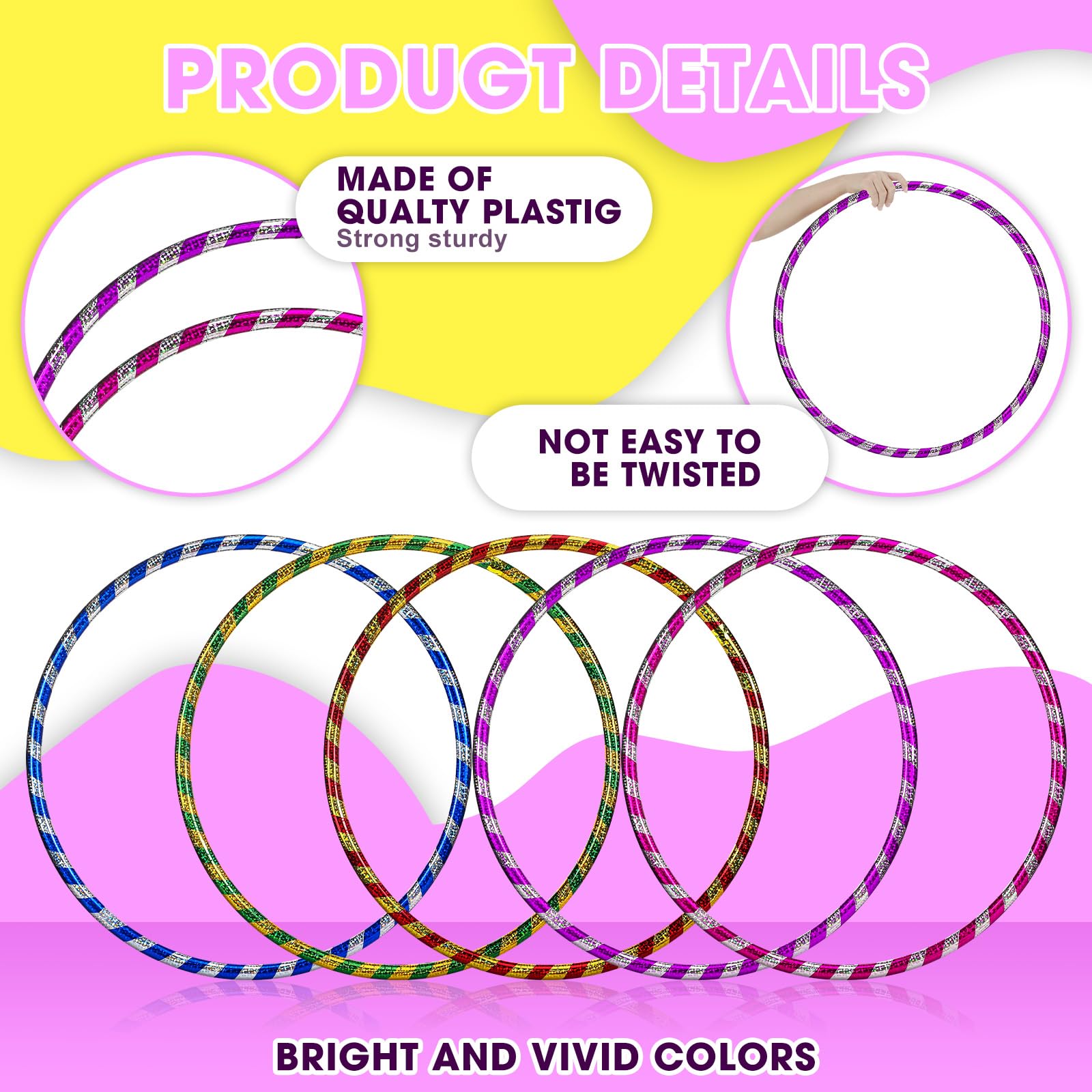 Kathfly Glitter Weighted Exercise Hoop for Kids & Adults - Fitness Hula Circle for Sports, Pilates, Workout & Weight Loss - Durable Plastic Hula Ring for Indoor/Outdoor Play & Exercise