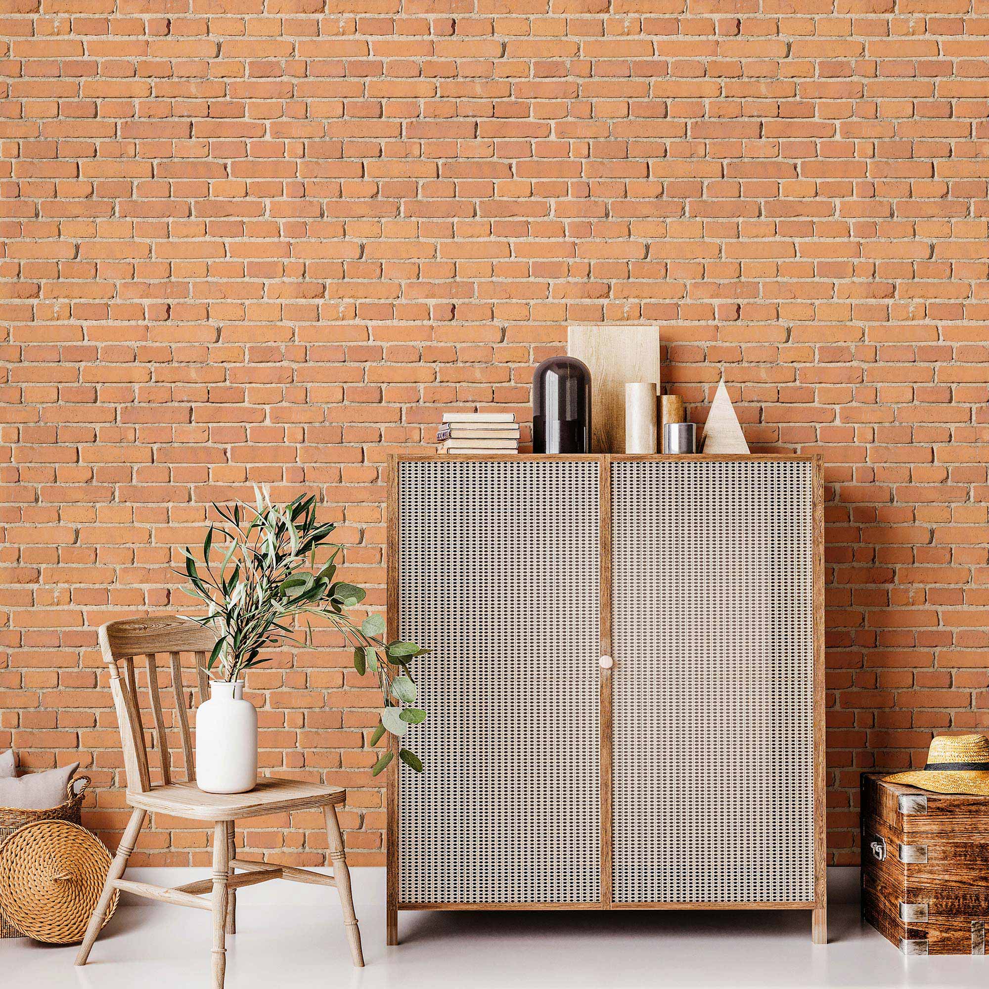 Orange Brick Peel and Stick Removable Wallpaper - Self-Adhesive Decorative Wall Covering for Home, Office & Rentals - Easy DIY Installation & Damage-Free Removal (7499) - Perfect for Accent Walls, Bedrooms, and Home Decor Makeovers