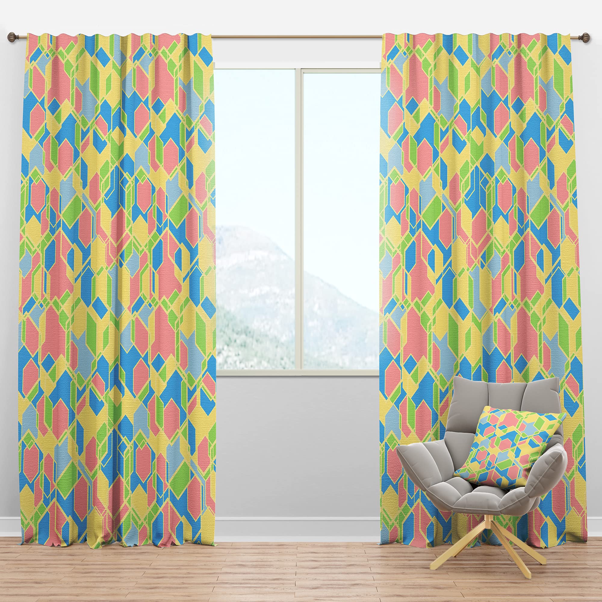 DesignQ Blackout Curtains 'Geometrical Pastel Abstract II' - Thermal Insulated Room Darkening Drapes for Bedroom & Living Room - Single Panel 52x63 Inches - Perfect for Home Theater, Nursery & Light Sleepers