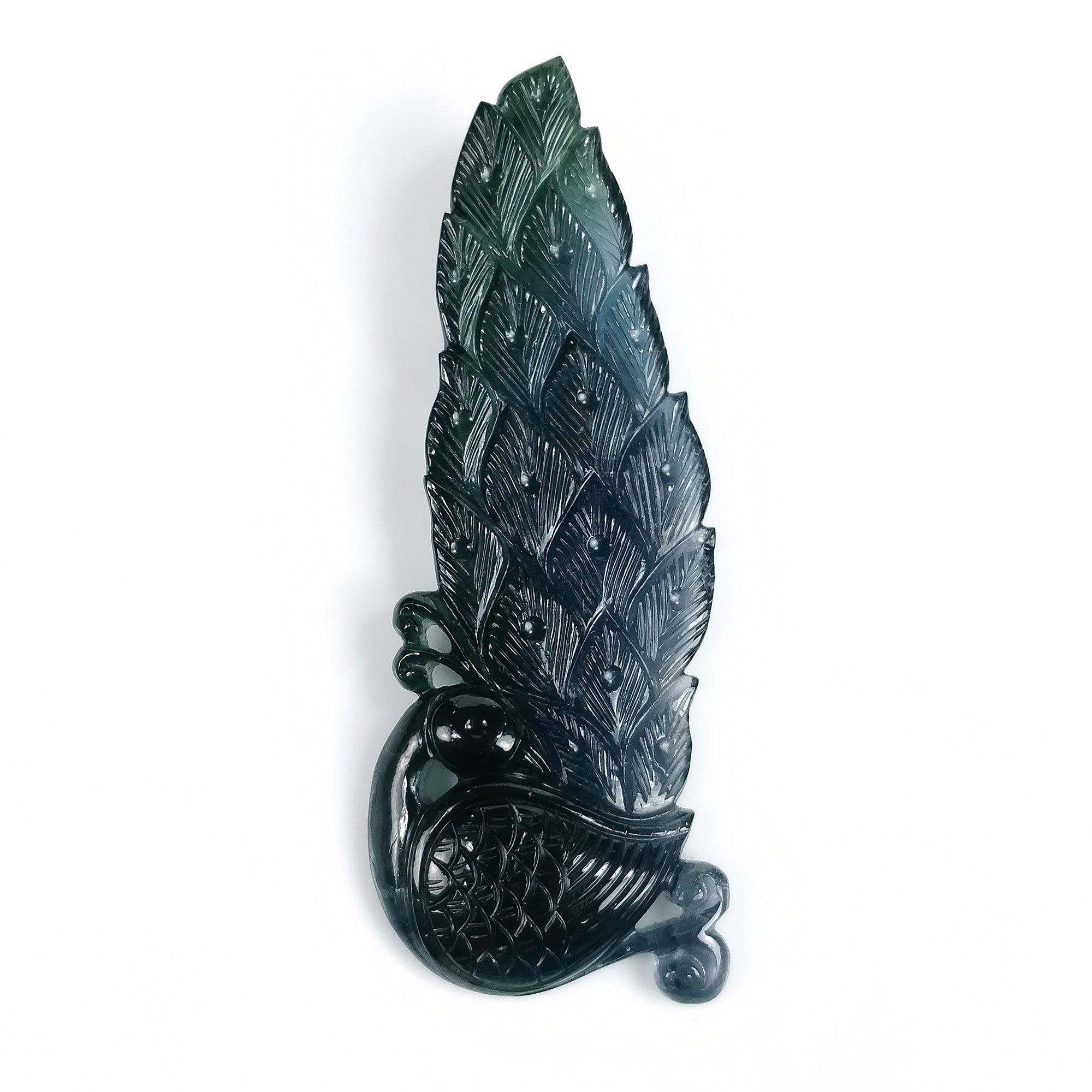 93.00cts Natural Untreated Green Tourmaline Gemstone - Hand Carved Peacock Sculpture 75x28x7mm - Unique Collector's Item for Home Decor, Meditation & Crystal Healing