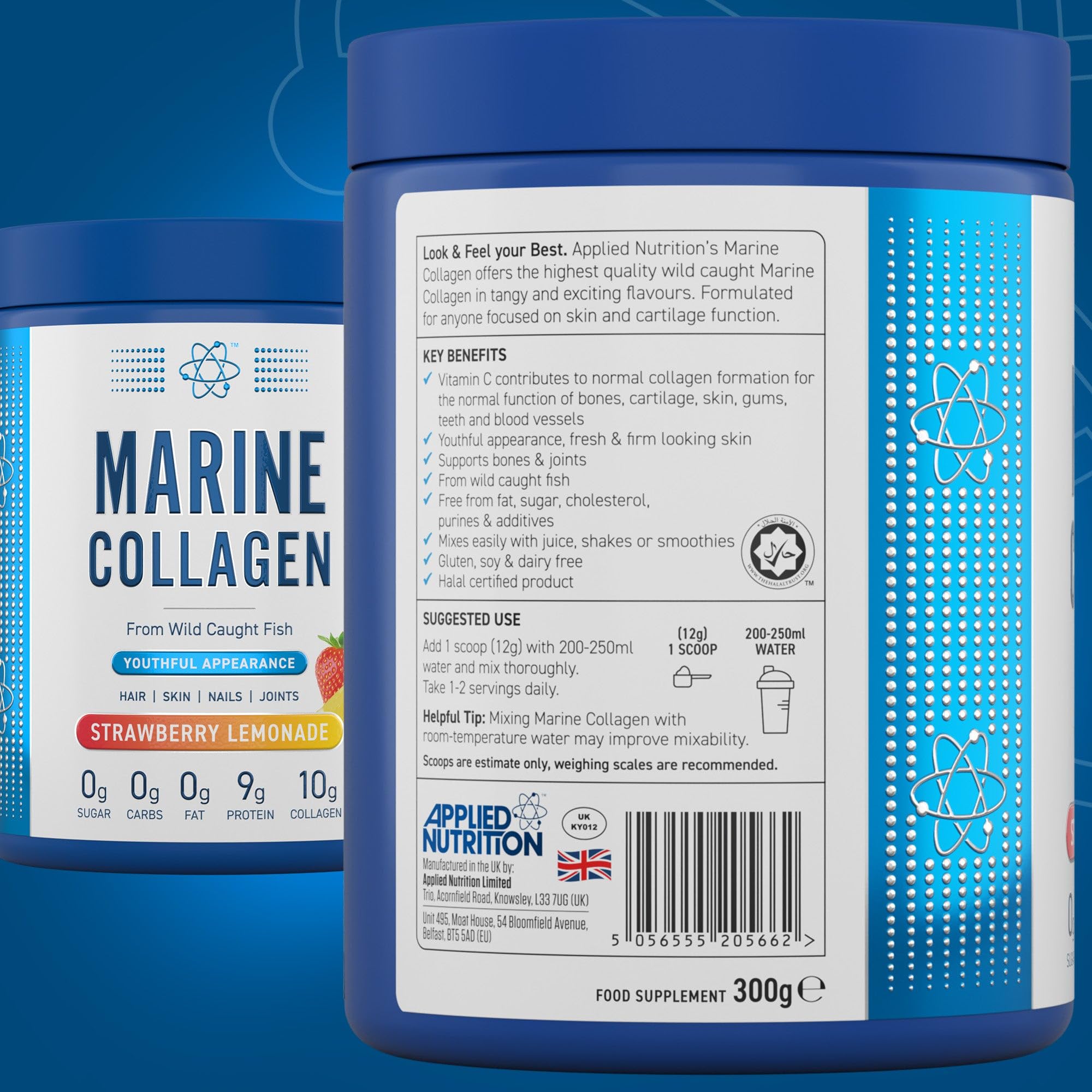Applied Nutrition Flavored Marine Collagen Powder 300g - Supports Skin, Hair & Joint Health - Ideal for Smoothies, Coffee & Baking