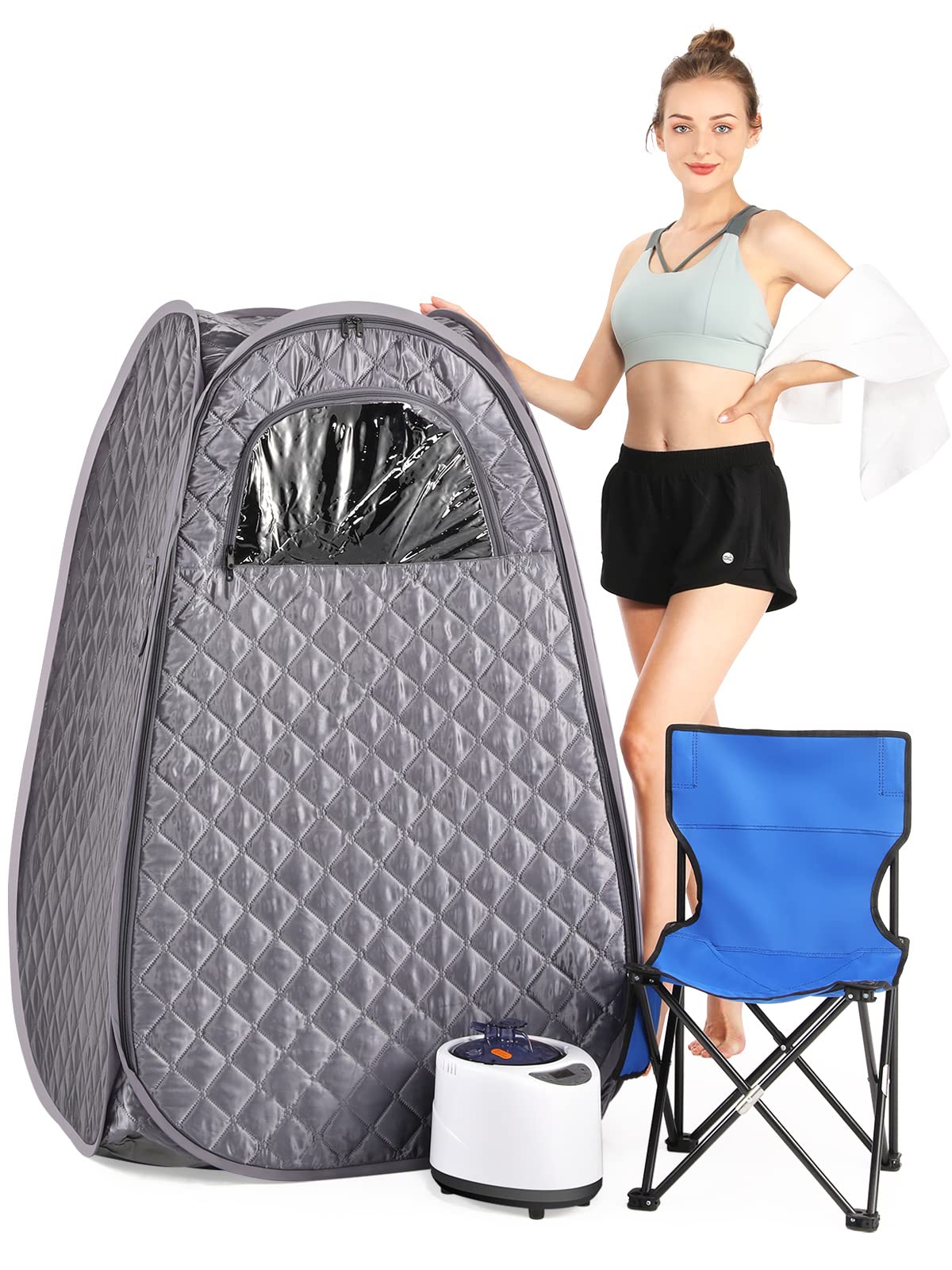 IvyBess 2.6L 1000W Portable Steam Sauna Tent for Home Spa - Full Body Detox with Remote Control, 90-Min Timer & Chair - Perfect for Relaxation, Weight Loss & Muscle Recovery