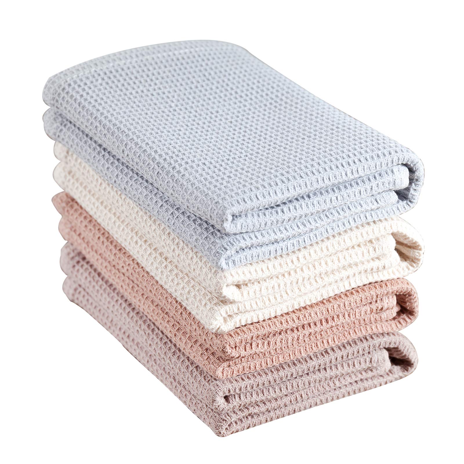 Premium 100% Cotton Waffle Weave Dish Towels Set of 4 - Super Absorbent Kitchen Towels 17x25 Inches for Drying Dishes, Glassware & Countertops - PY HOME & SPORTS Soft & Durable Cotton Towels for Kitchen, Restaurant & Home Use