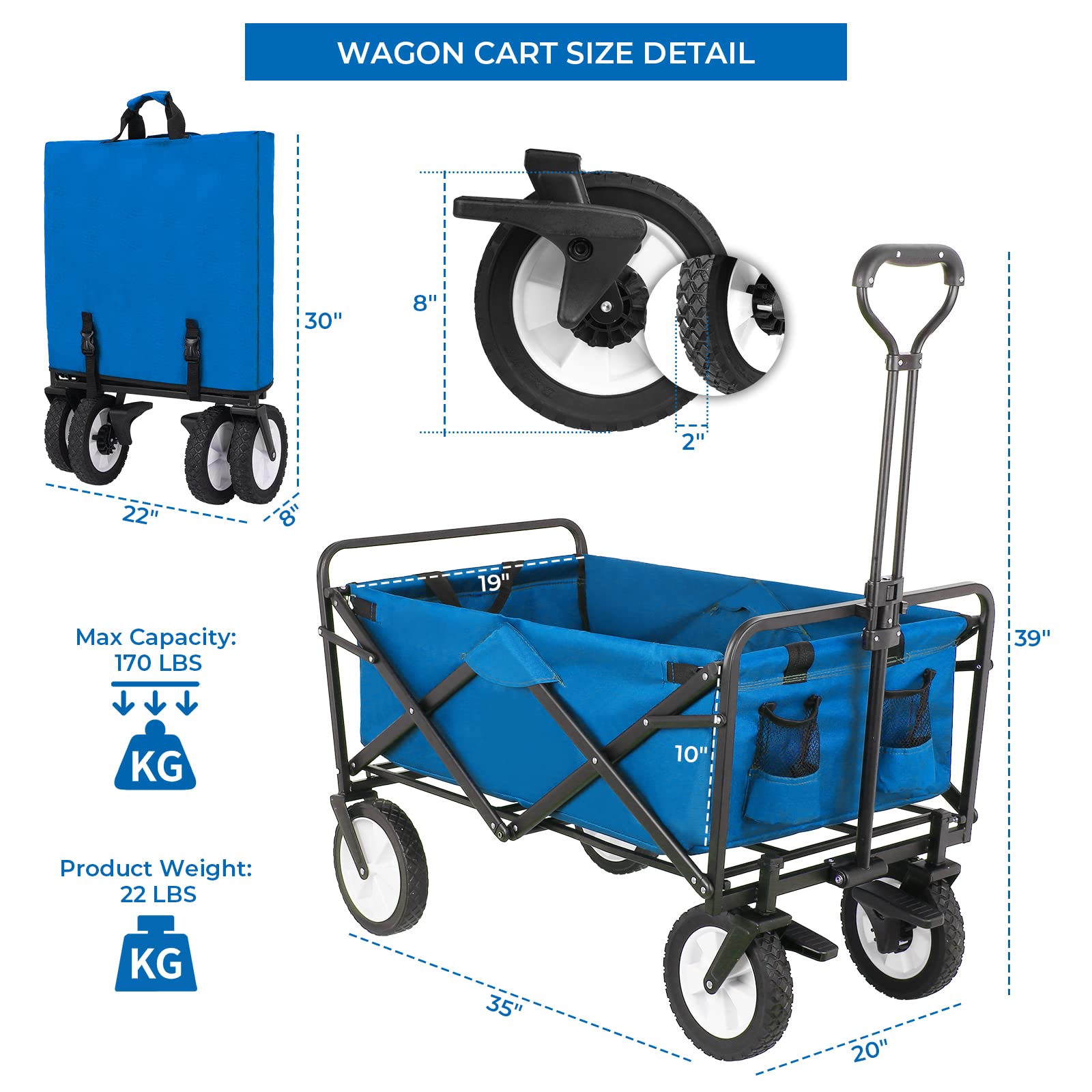 **Arlopu Collapsible Folding Wagon Cart - Heavy-Duty 7.8