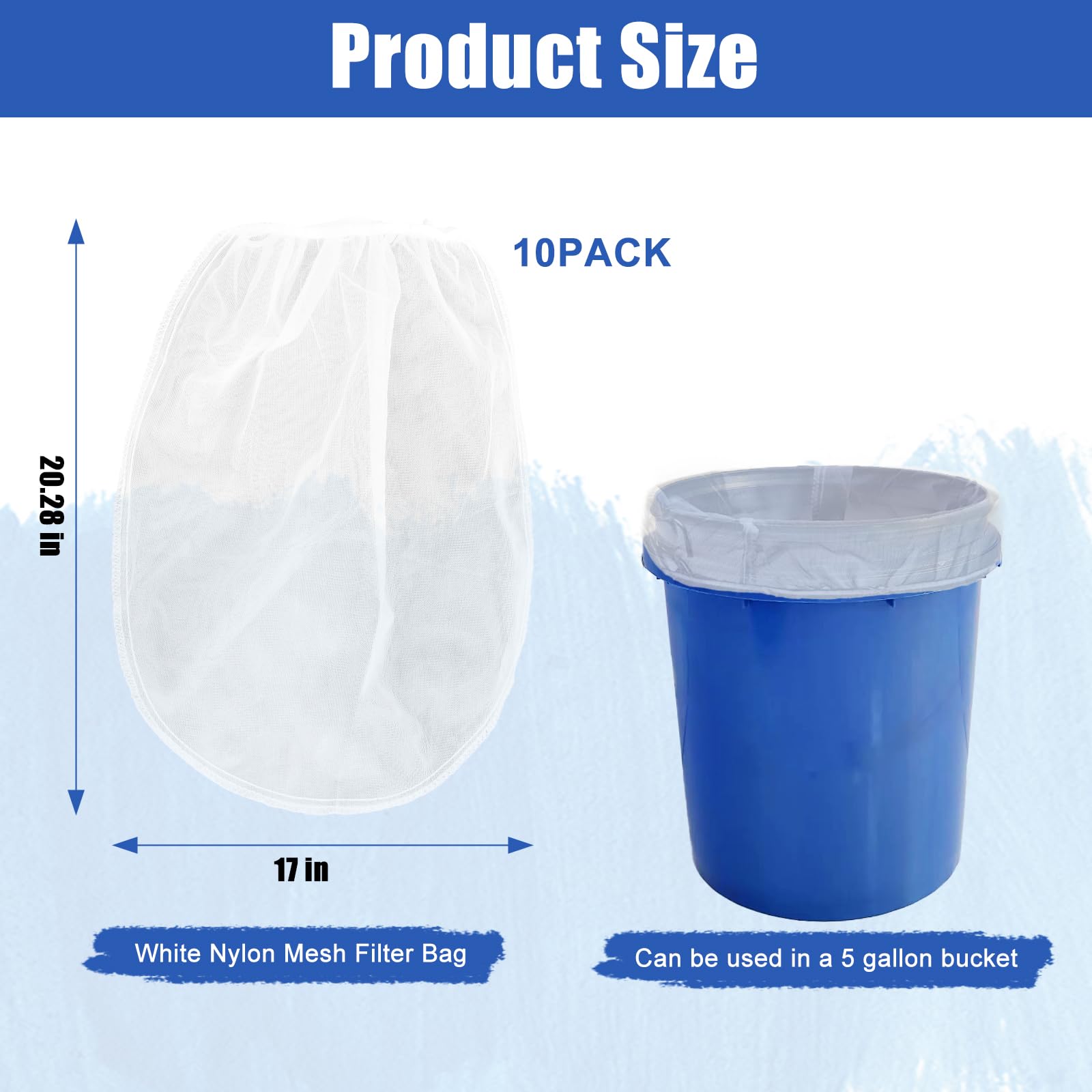 5 Gallon Paint Strainer Bags - 10 Pack Fine Nylon Mesh Filters with Elastic Drawstring for Professional Painting, Gardening & DIY Projects | Paint Filtration, Screen Printing, Concrete Mixing & More