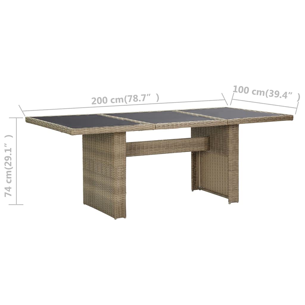 Outdoor Dining Table with Glass Top & Poly Rattan Frame, 78.7