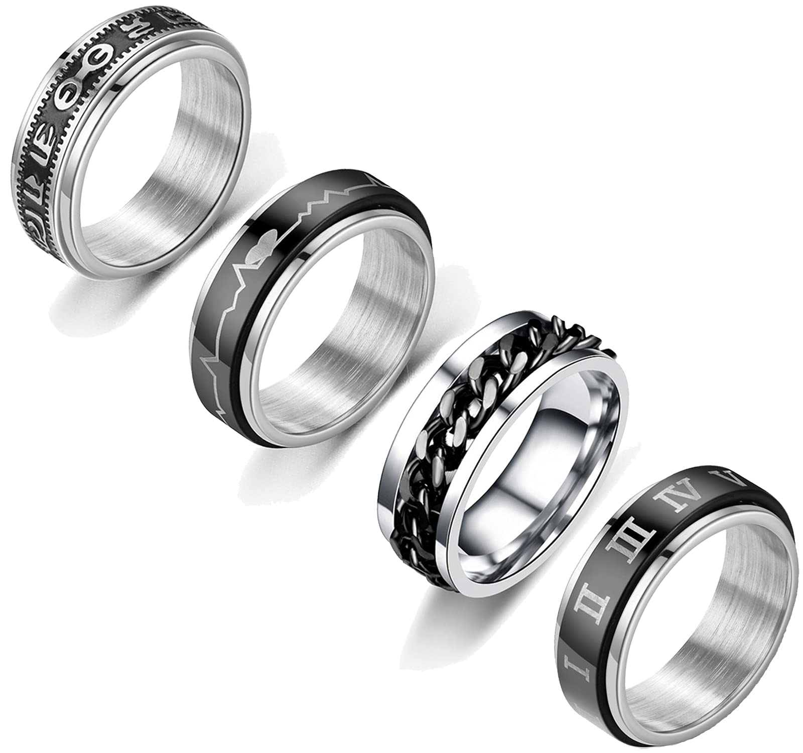 HUASAI Anxiety Relief Rings for Women & Men - Stainless Steel Spinner Rings with Moon & Star Design, Triple Interlocked Rolling Flower Stress Relieving Rings Set - Perfect Birthday Gifts for ADHD, Anxiety & Focus - Great for Office, School & Travel Stress Relief