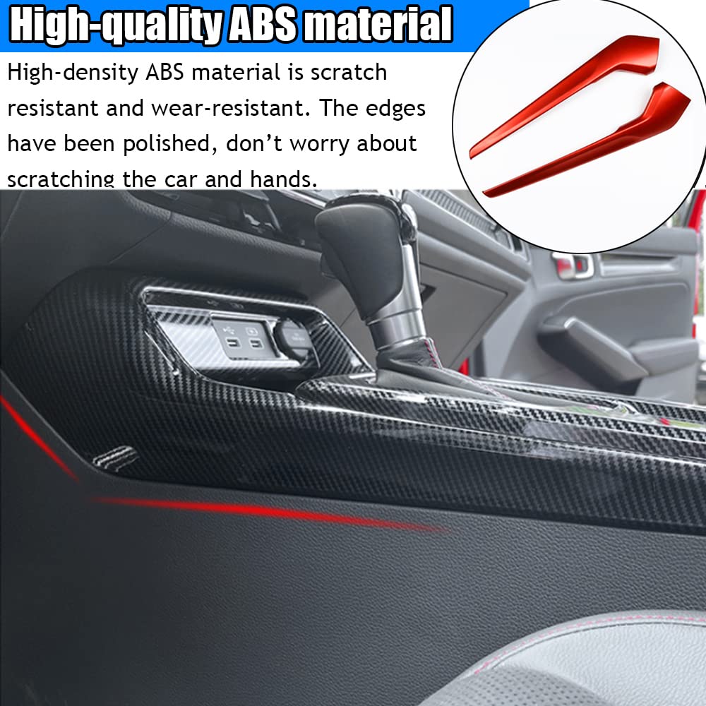 Custom ABS Gear Shift Knob & Console Panel Trims for 2022-2023 Honda Civic 11th Gen - 2PCS Red Interior Accessories Set - Perfect for Car Enthusiasts & DIY Upgrades