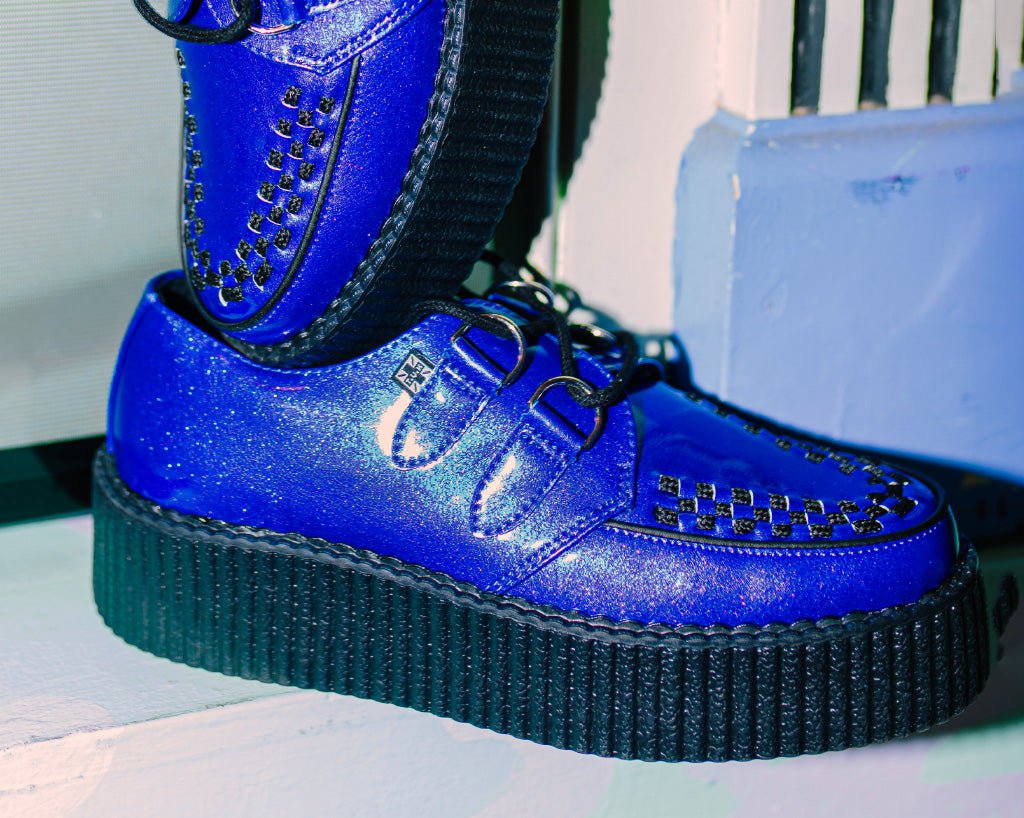 Blue Metallic Sparkle Viva Mondo Creeper Sneakers - Trendy Platform Shoes for Women, Fashion Streetwear & Casual Outfits - Perfect for Parties, Concerts and Everyday Wear