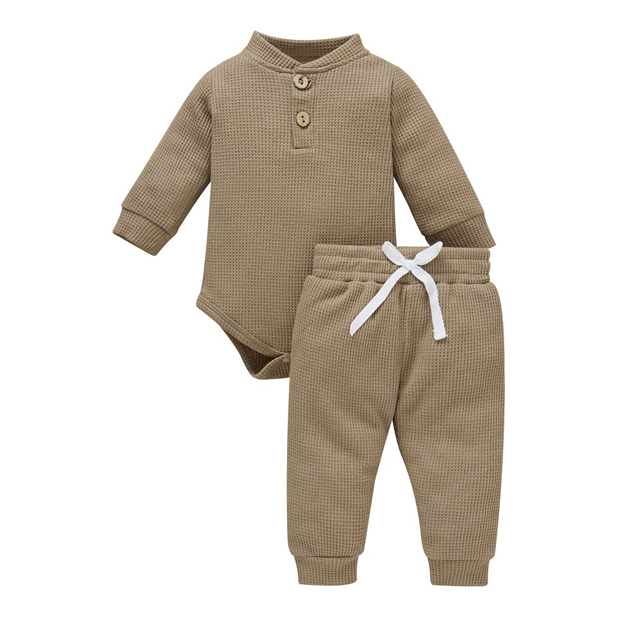 Newborn Baby Girl & Boy Clothes Set - Soft Waffle Knit Long Sleeve Romper with Pants - Cozy Fall Winter Outfit for Infants 0-12 Months - Perfect for Family Photos, Holiday Gatherings & Daily Wear