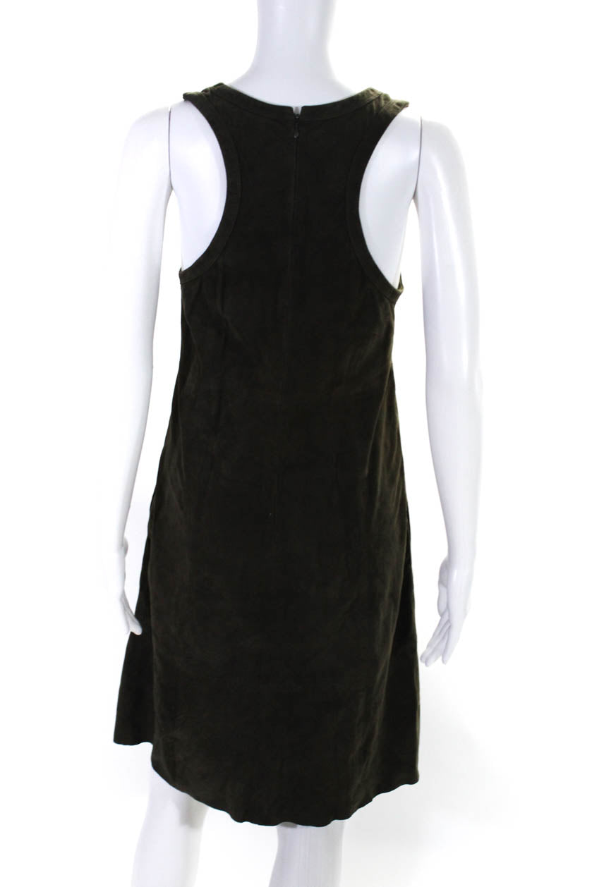 Max Mara Women's Sleeveless Scoop Neck Leather Dress in Green | Elegant Evening Wear & Special Occasion Outfit