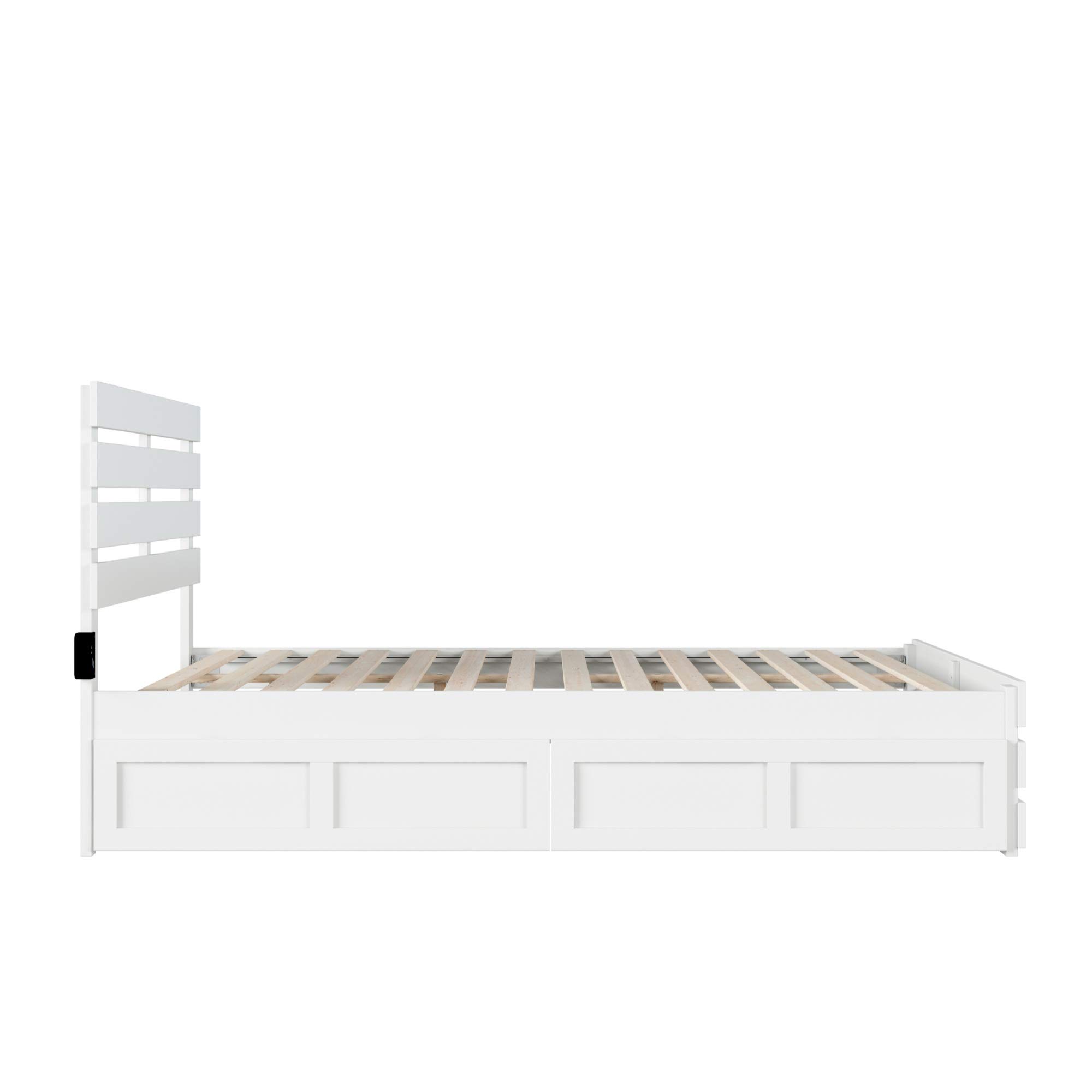 AFI Oxford Queen Size Bed Frame with Footboard, USB Turbo Charger & 2 Extra-Long Storage Drawers - White Wooden Platform Bed for Modern Bedroom & Guest Room