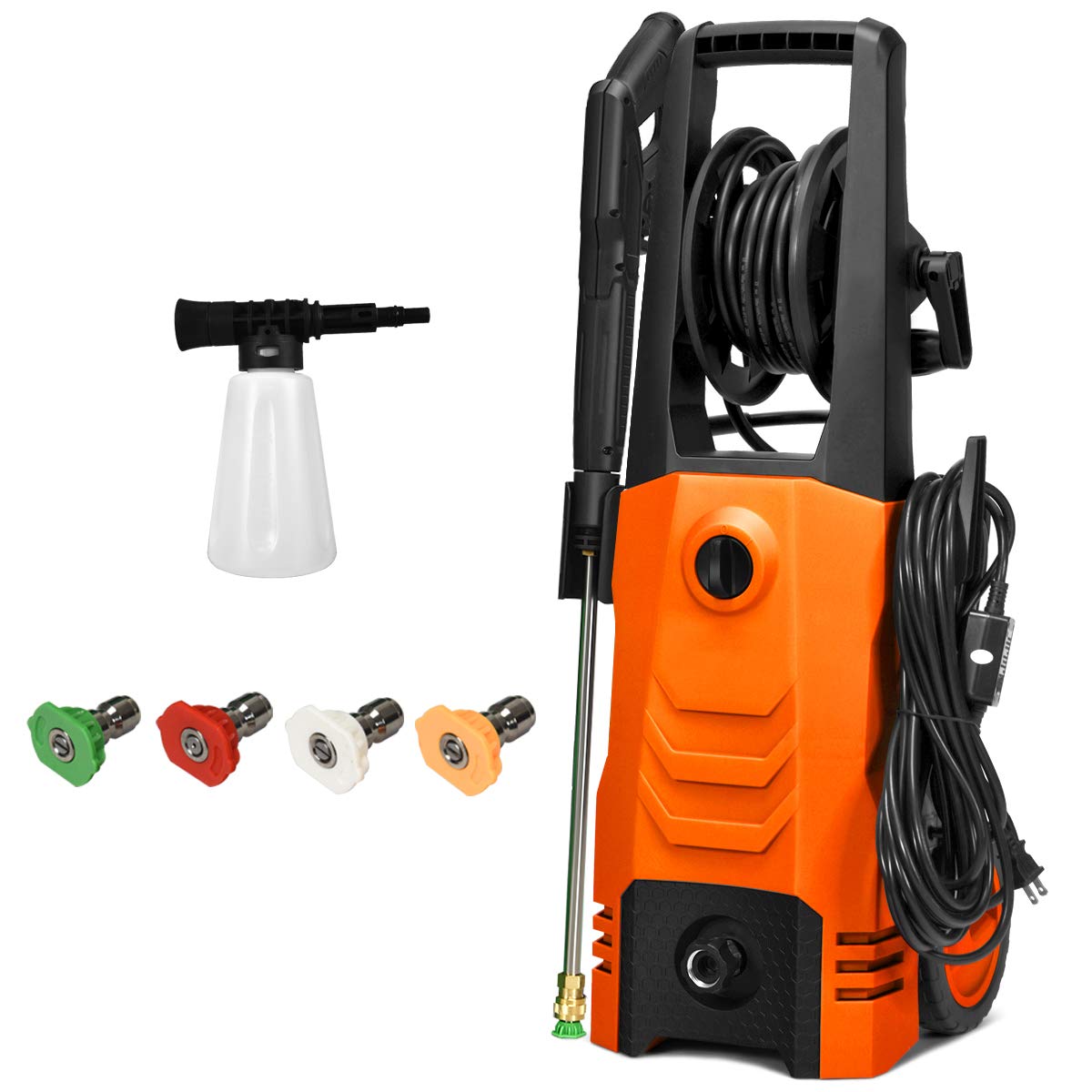 Goplus 3500PSI 2.6GPM Electric Pressure Washer - 1800W High Power Portable Pressure Cleaner with 4 Nozzles for Car, Fence, Patio, Driveway, Deck & Garden Cleaning (Orange) - Perfect for Home, RV and Outdoor Surface Deep Cleaning