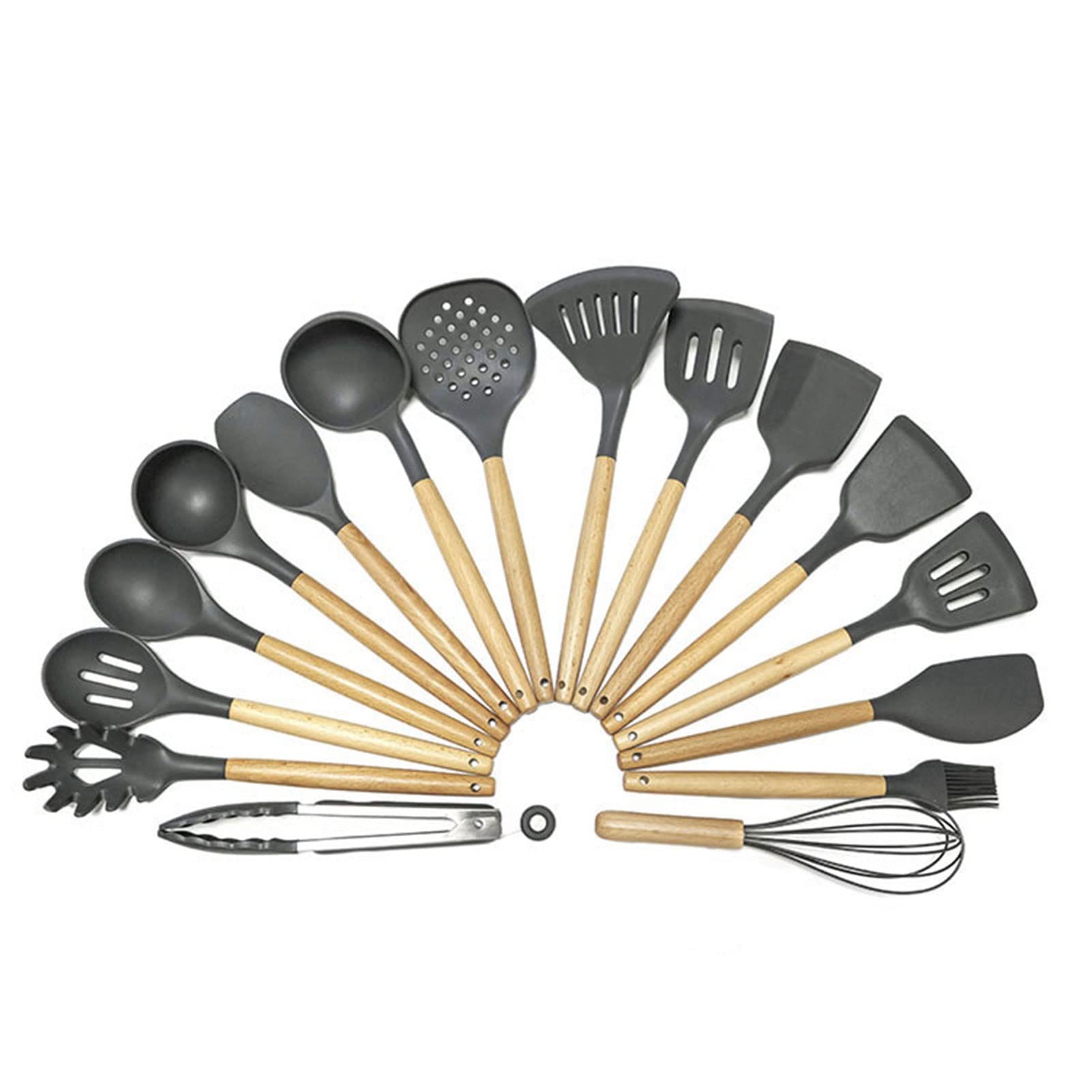 16-Piece Premium Silicone Cooking Utensil Set with Wooden Handles - Heat Resistant & Food Grade Safe Kitchen Tools for Baking, Frying & Everyday Cooking - Perfect Gift for Home Chefs