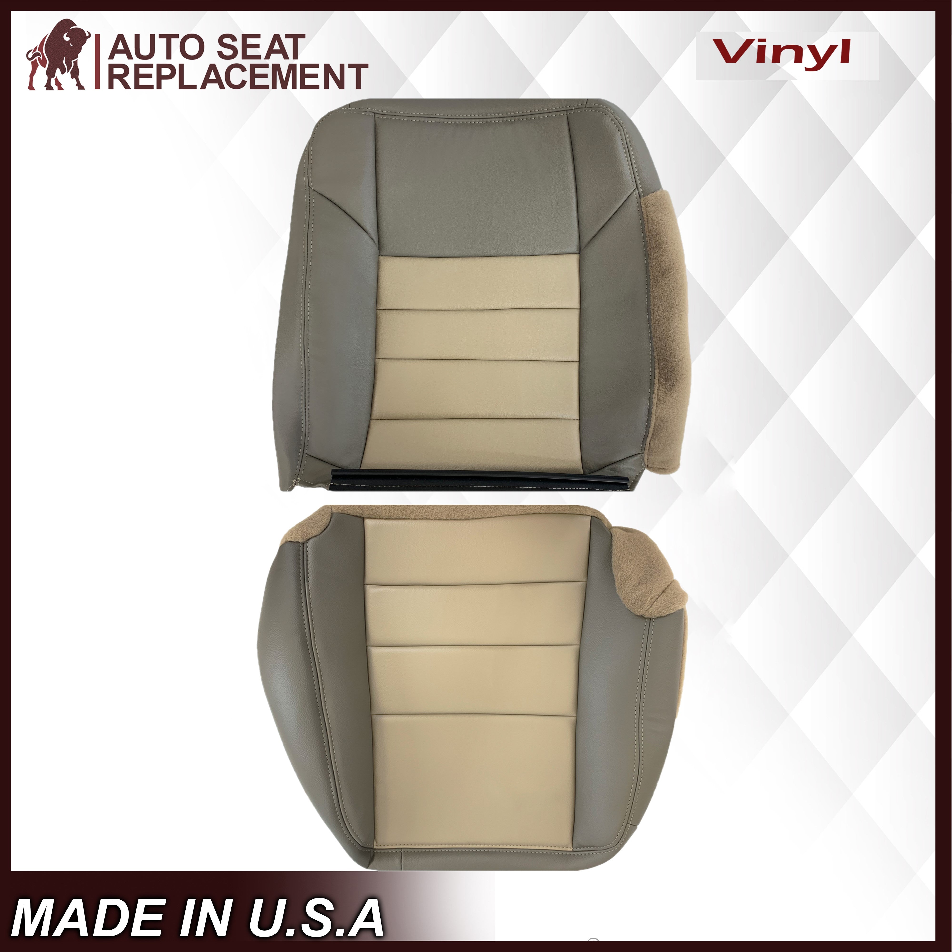 2002-2004 Ford Excursion Eddie Bauer Edition 60/40 Split Second Row Seat Covers - 2-Tone Tan & Gray | Custom Fit for SUV Protection & Comfort | Perfect for Road Trips, Family Travel & Off-Road Adventures