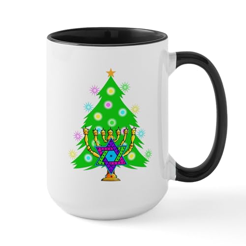White/Black Inside - Christmas And Hanukkah Interfaith Large Mug