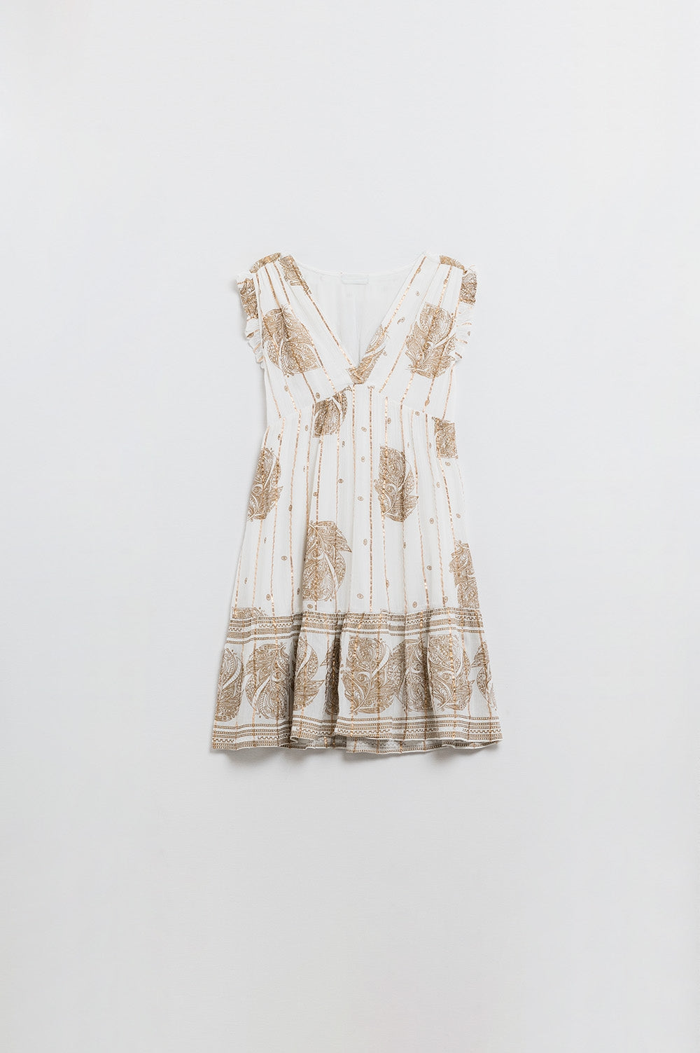 White Lace Babydoll Robe with Leaf Print and Lurex Thread - Perfect for Bridal Shower, Honeymoon, and Romantic Nights