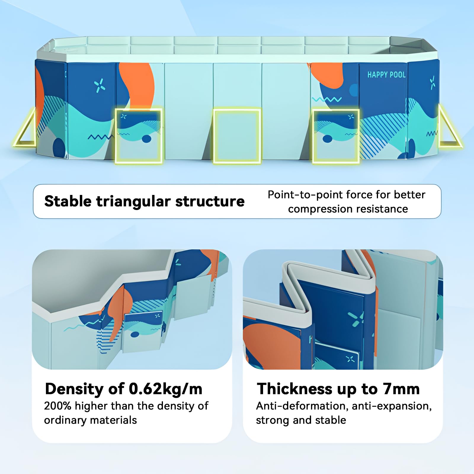 Foldable Above Ground Swimming Pool - 3m Rectangular Outdoor Family Pool with Drain Plug & Easy Assembly | Perfect for Backyard, Garden & Summer Fun (Style C)