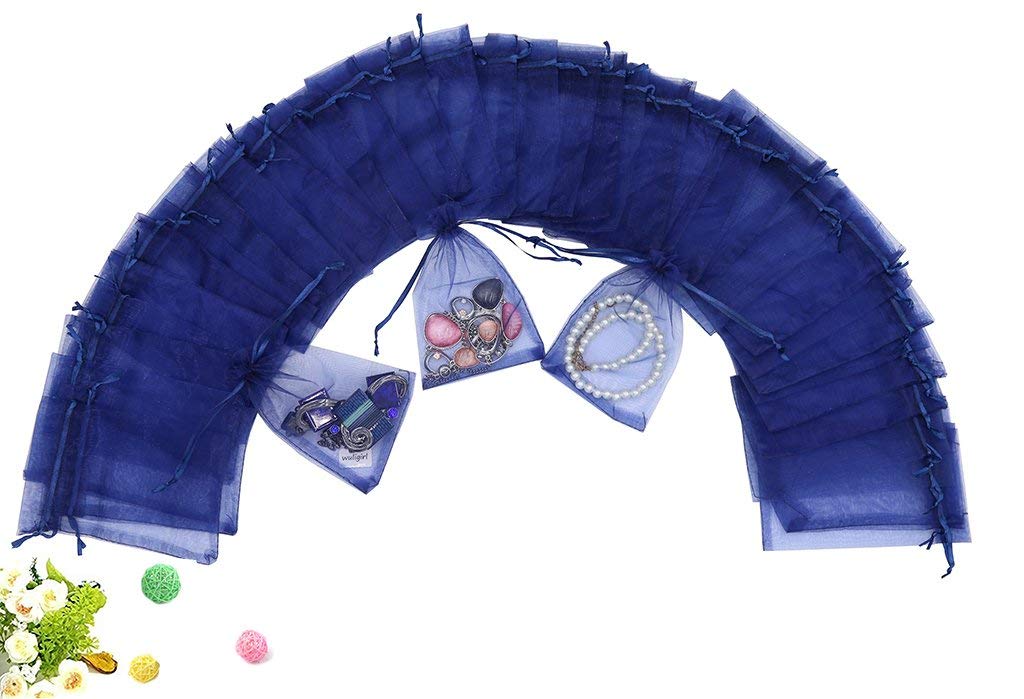 Stratalife 4x6 Inch Organza Drawstring Bags - 100PCS Small Mesh Jewelry Favor Pouches for Wedding, Birthday Party Favors & Gift Packaging (Navy Blue)
