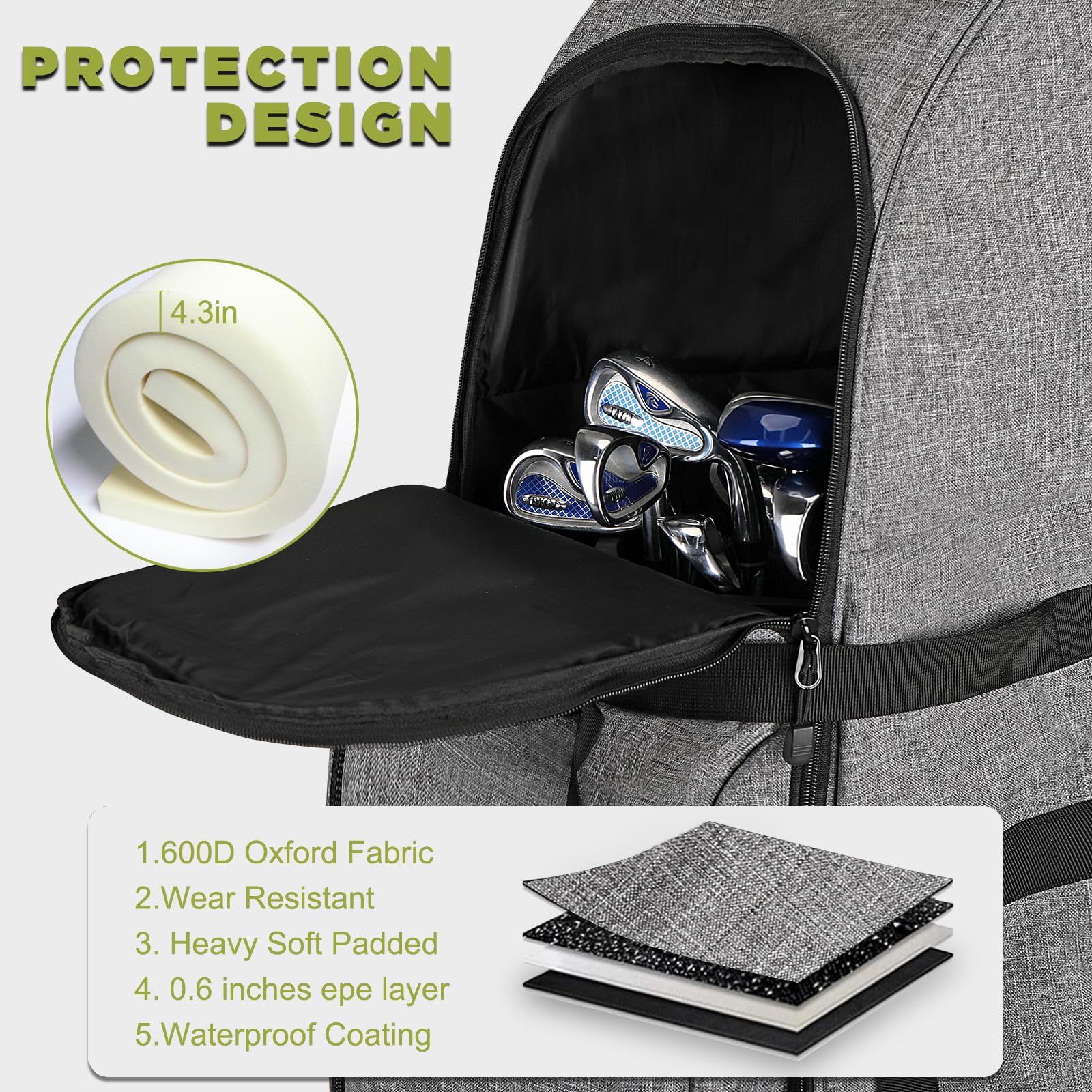WOLT Golf Travel Bag with Anti-Impact Support System - Soft Padded Airline Approved Golf Club Case with Wheels for Easy Transport | Perfect for Air Travel & Golf Vacations