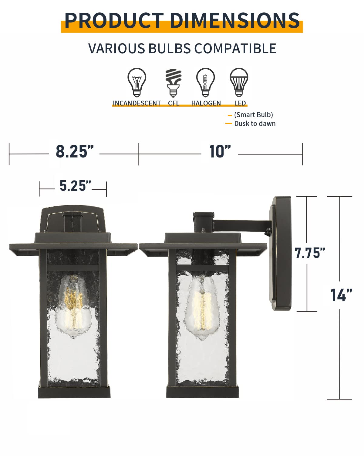 Beionxii 14inch Outdoor Wall Lights - Dusk to Dawn Exterior Porch Lighting Fixtures for House Front Door, Garage, Patio - Oil Rubbed Bronze Finish - Weatherproof & Energy Efficient (2 Pack) - Perfect for Home Security and Landscape Illumination