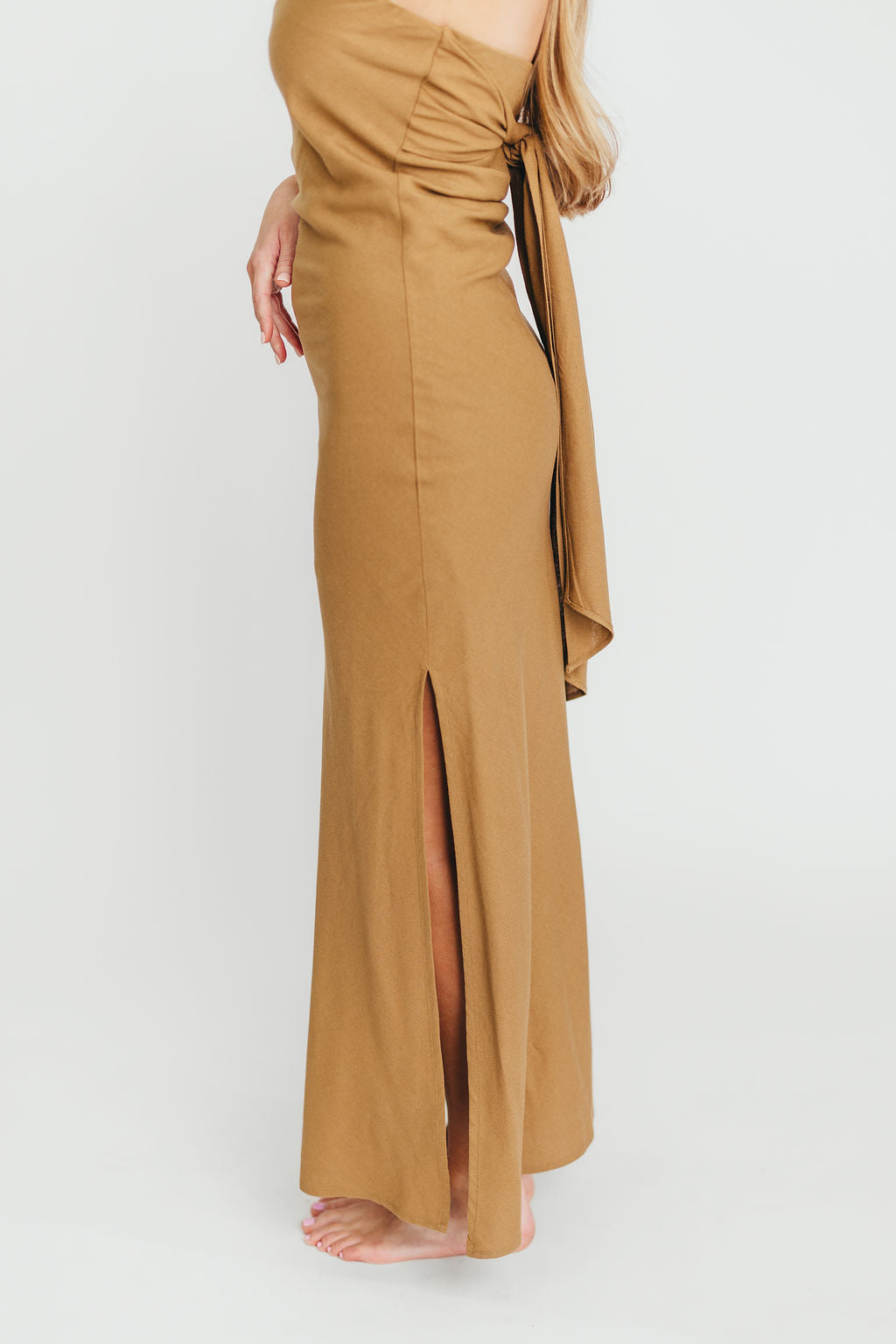 Naidelyn Strapless Maxi Dress - Elegant Golden Palm Print Summer Beach Wedding Party Gown - Perfect for Vacations, Date Nights & Formal Events