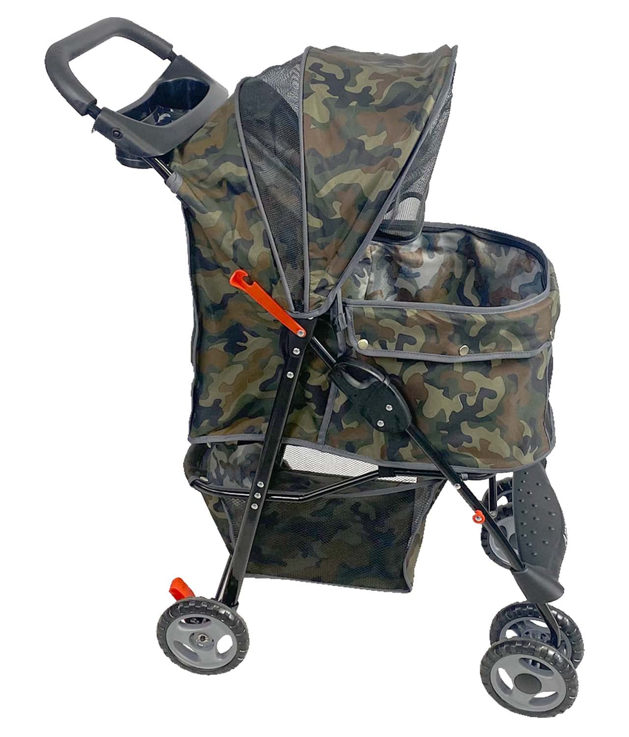 AmorosO 4 Wheel Pet Stroller for Small & Medium Dogs & Cats - Lightweight Foldable Travel Carrier with Waterproof Cover & Storage Basket - Perfect for Jogging, Shopping & Outdoor Adventures
