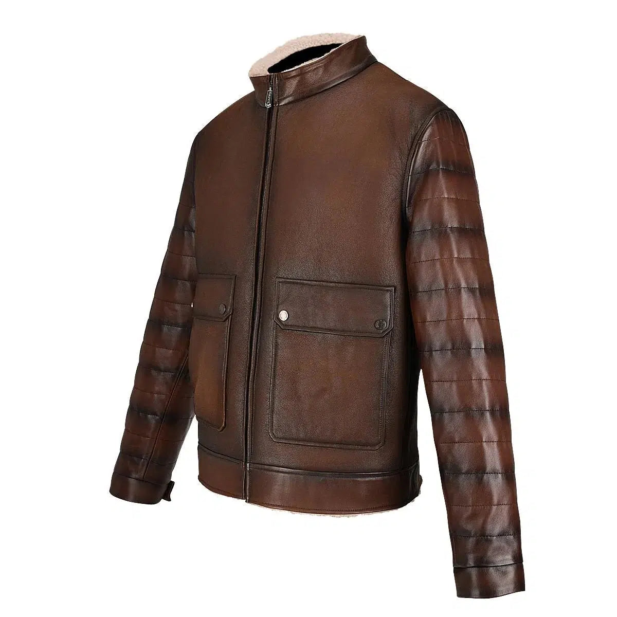 Men's Cuadra Brown Casual Fashion Sheepskin Leather Shearling Jacket – Warm Winter Coat for Outdoor Activities & Stylish Everyday Wear