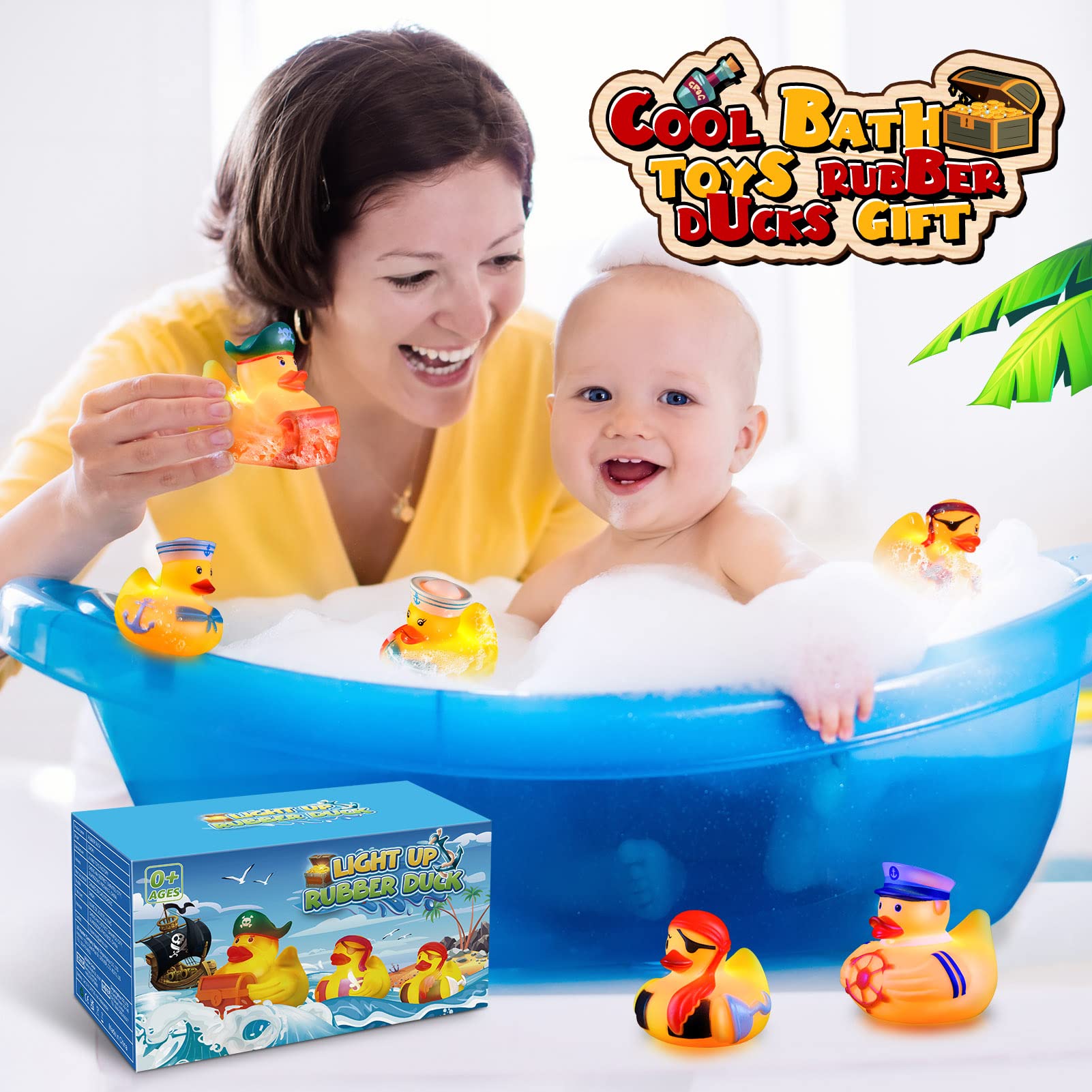 Light Up Rubber Duck Bath Toys for Kids 1-5 Years - Sensory Bath Time Fun