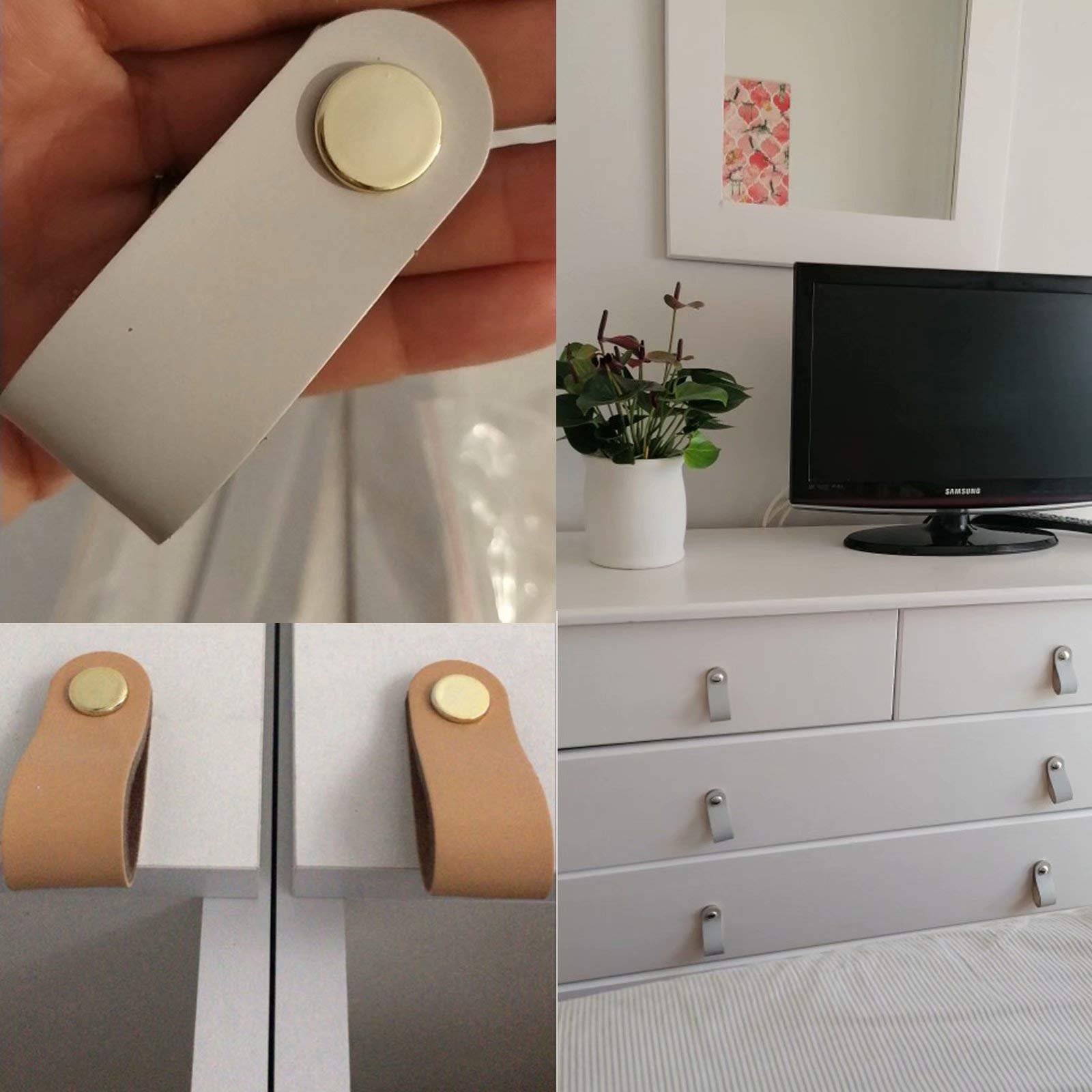 2-Pack PU Leather Cabinet Drawer Handles - Replacement Dresser Closet Pulls, Furniture Hardware Knobs for Cupboard & Suitcase (Flesh Color) - Perfect for Home Office, Bedroom Storage & DIY Furniture Upgrade
