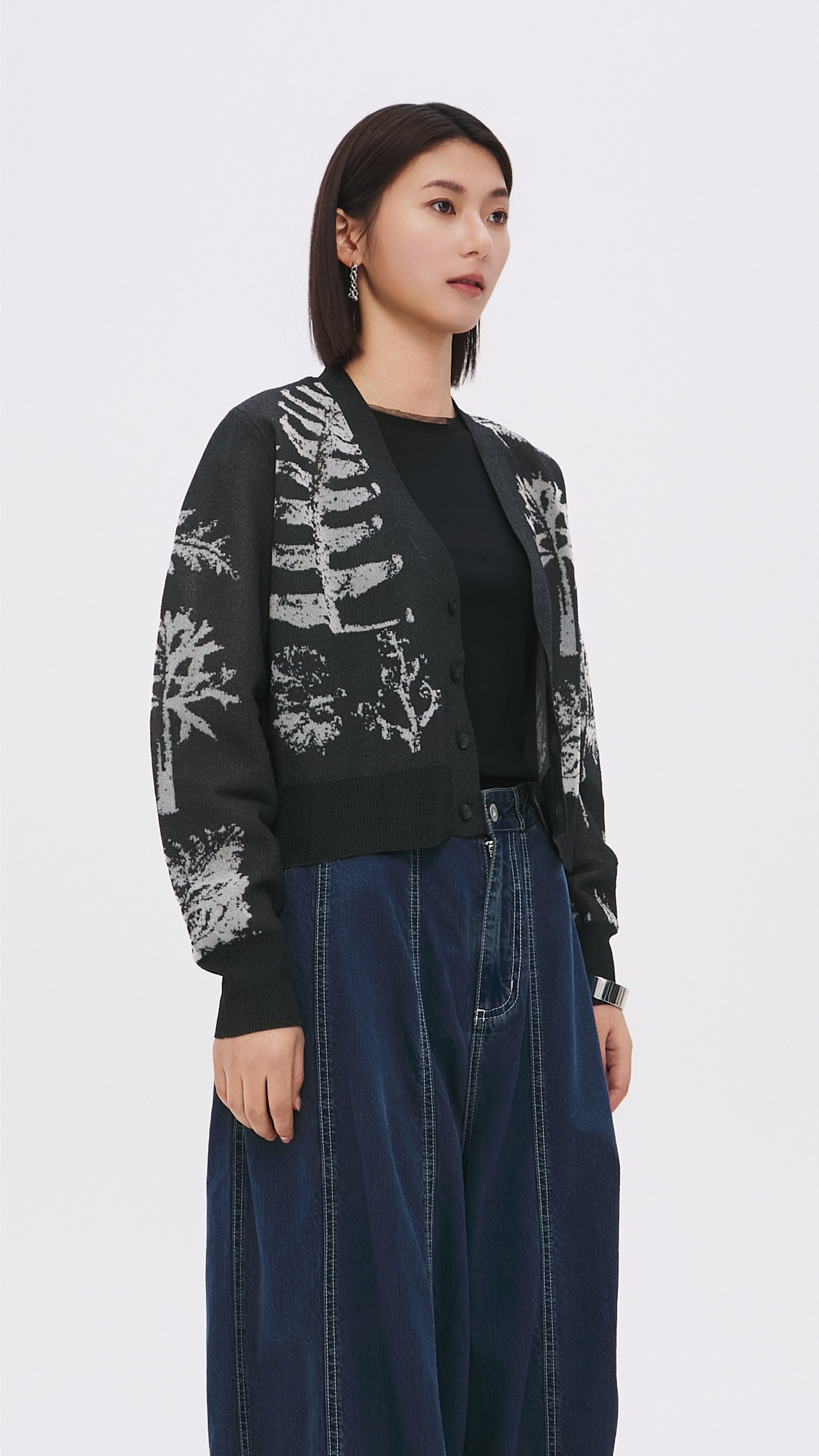 Stylish Knitted Sheer Plants Graphic Cardigan - Lightweight Open Front Cover-Up for Women | Perfect for Spring Layering, Beach Cover-Ups & Casual Outfits