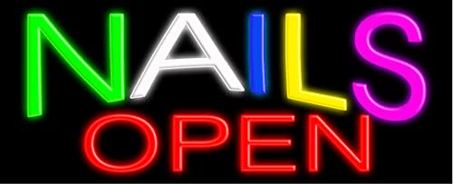 Open Glass Neon Sign #10348 - Handmade in USA | Perfect for Nail Salons, Home Decor & Bar Lighting
