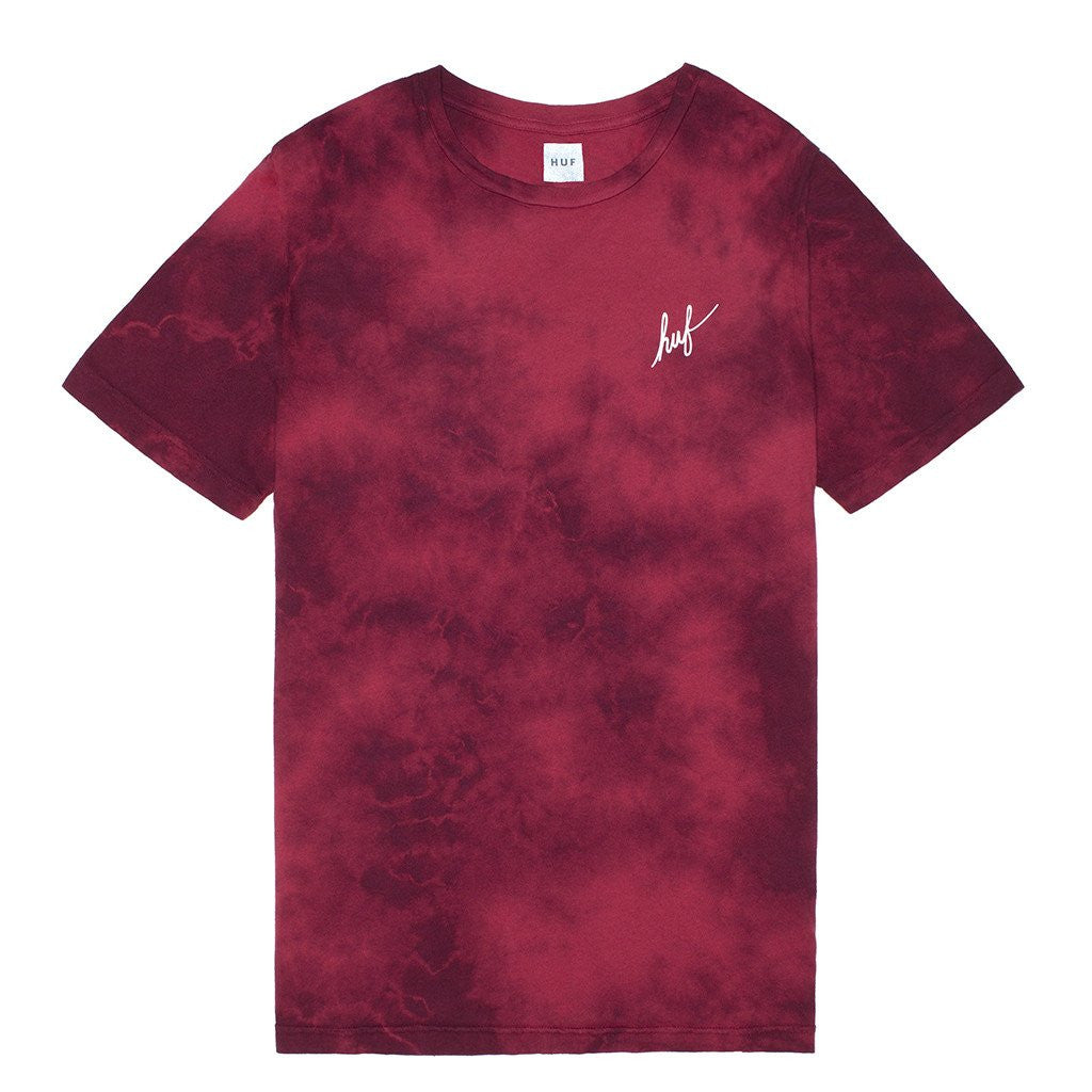 HUF Classic H Crystal Wash Tee - Vintage Washed Wine Red T-Shirt for Men | Streetwear Fashion & Casual Wear