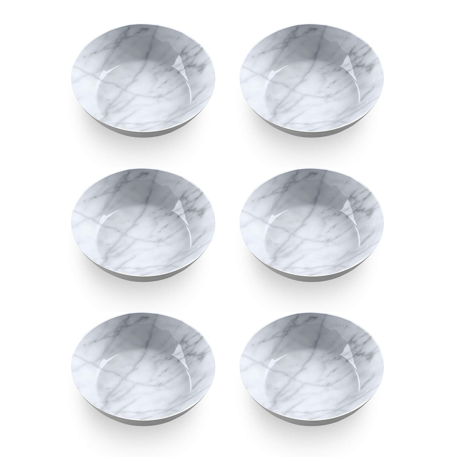 Premium Carrara Marble Melamine Bowls - Set of 6 (25 oz Each) - Durable & Stylish Serving Bowls for Salads, Snacks, and Entertaining - Dishwasher Safe & Shatterproof