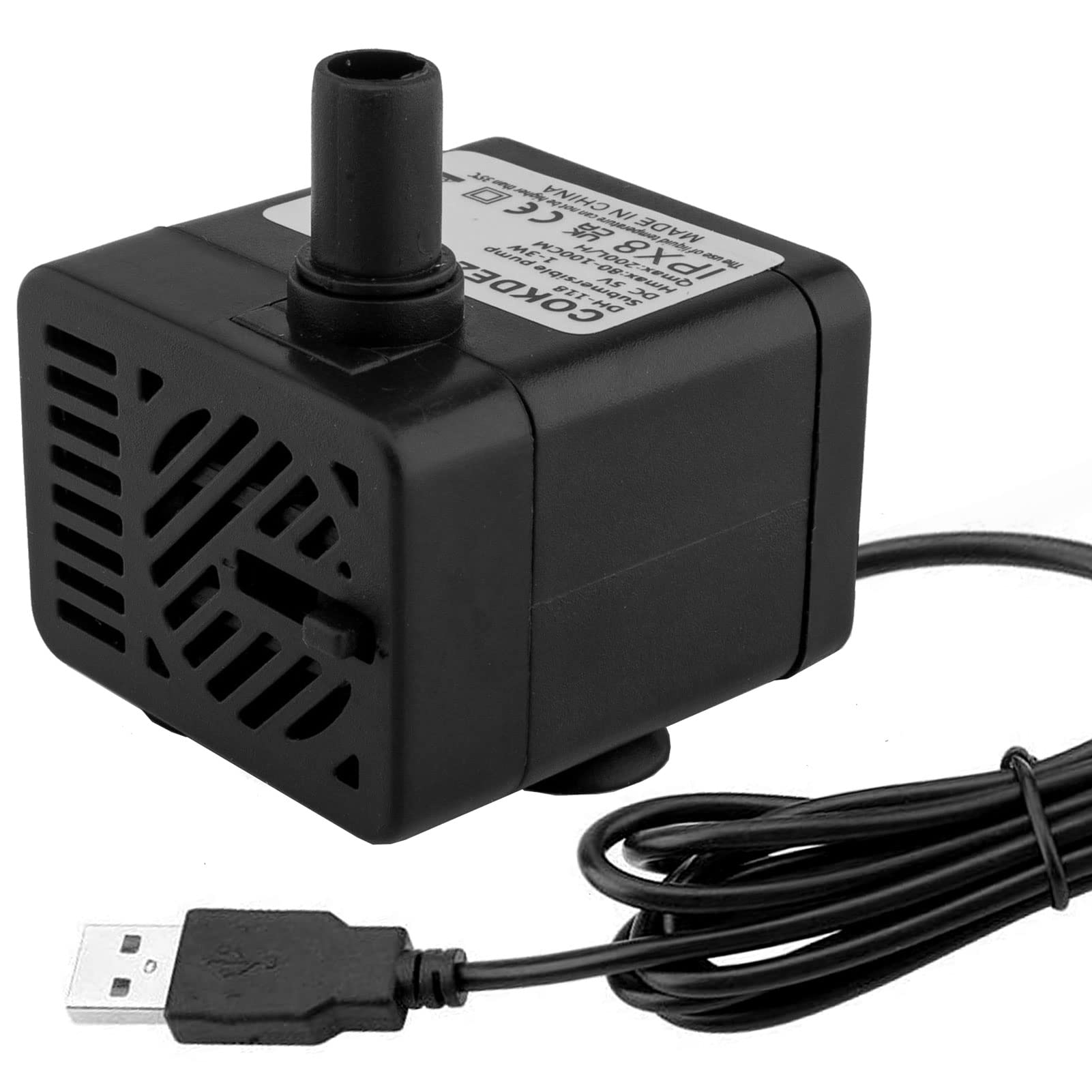 5V USB Mini Submersible Water Pump - Ultra Quiet Adjustable 200L/H DC Water Pump for Pet Fountains, Aquariums, Hydroponics | Indoor & Outdoor Use in Fish Tanks, Ponds, Garden Irrigation
