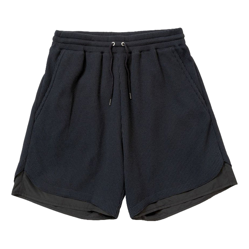 MEANSWHILE SOLOTEX WAFFLE EASY SHORTS for Men - Comfortable Navy Blue Casual Shorts for Summer, Travel, and Lounge Wear