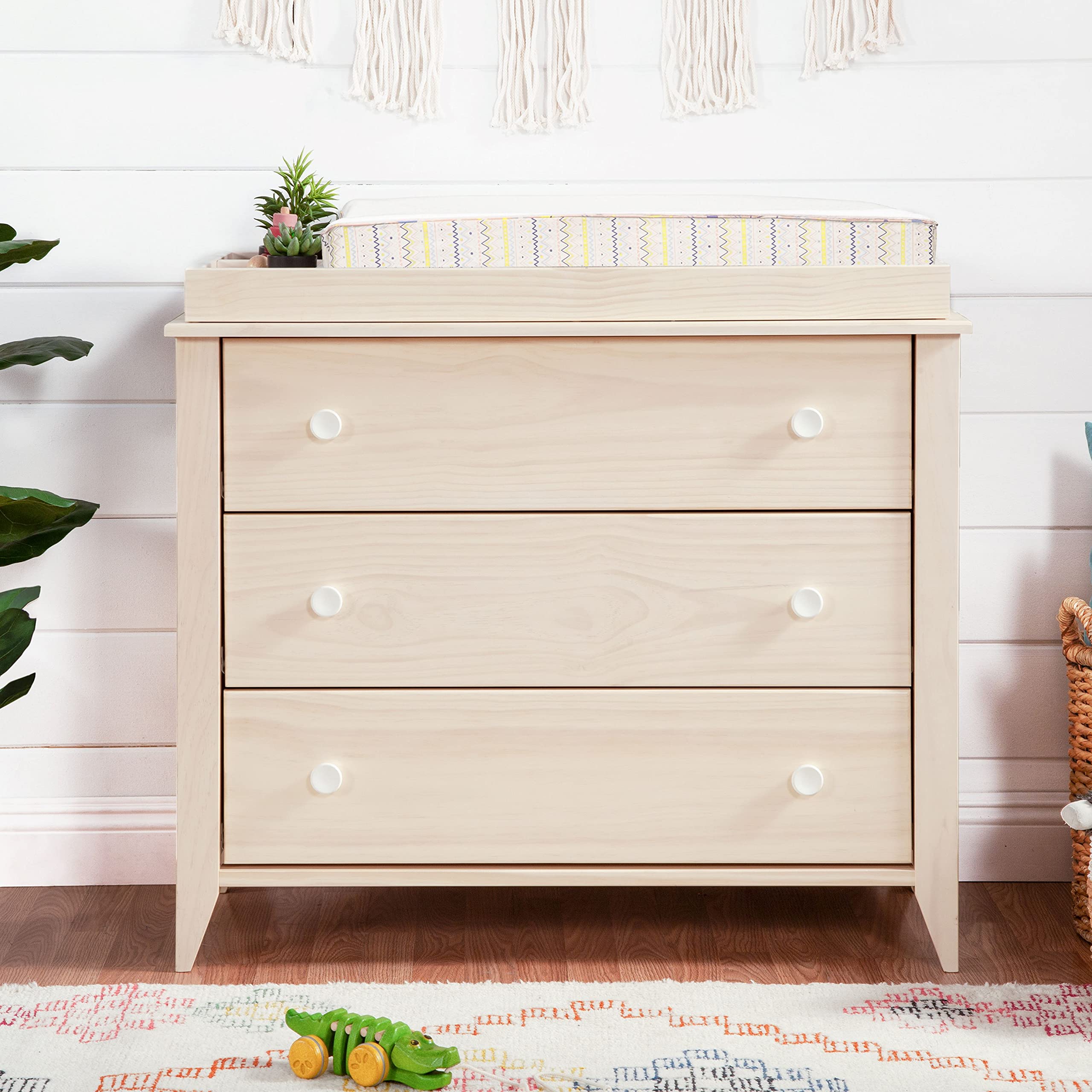 Babyletto Sprout 3-Drawer Changing Table Dresser with Removable Changing Tray - Washed Natural & White - Greenguard Gold Certified - Perfect Nursery Furniture for Diaper Changes & Baby Clothes Storage