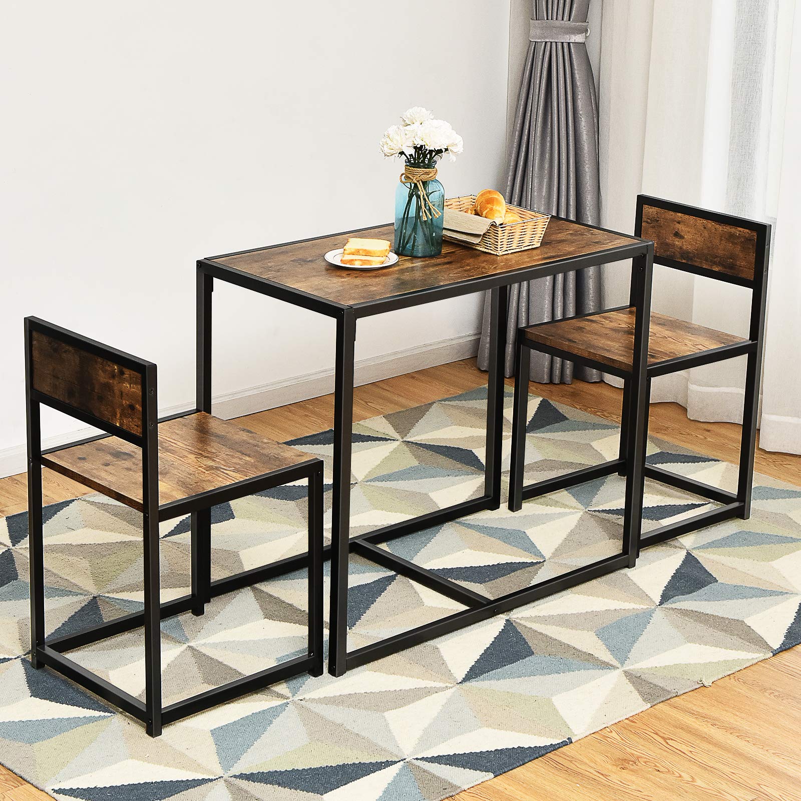 Giantex 3-Piece Industrial Dining Set - Small Kitchen Table with 2 Metal Chairs, Compact Bistro Pub Breakfast Table for Apartments & Small Spaces (Antique Finish) - Perfect for Studio Apartments, Tiny Homes & Cozy Breakfast Nooks